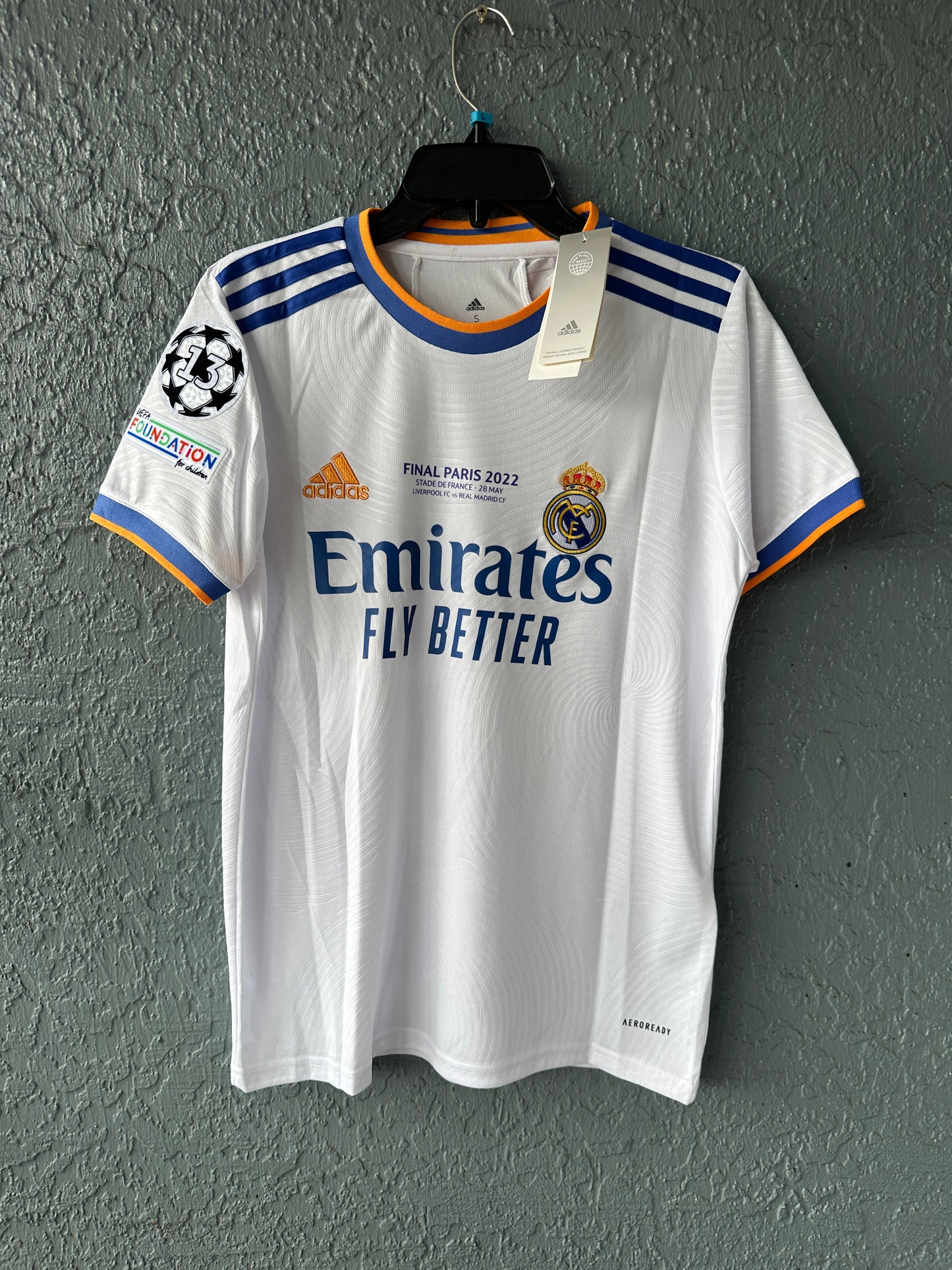 Real Madrid Karim Benzema #9 Final 2022 Soccer Jersey Home White Men Shirt Size