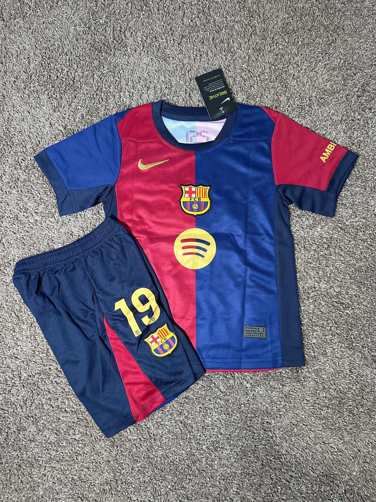 Barcelona 2024/25 Lamine Yamal #19 Home Soccer Jersey & Shorts Kids Size
