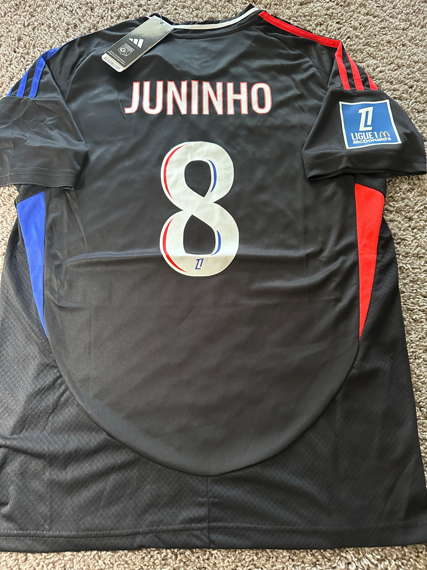 Lyon 2024/25 Juninho #8 Black Away Jersey Men size