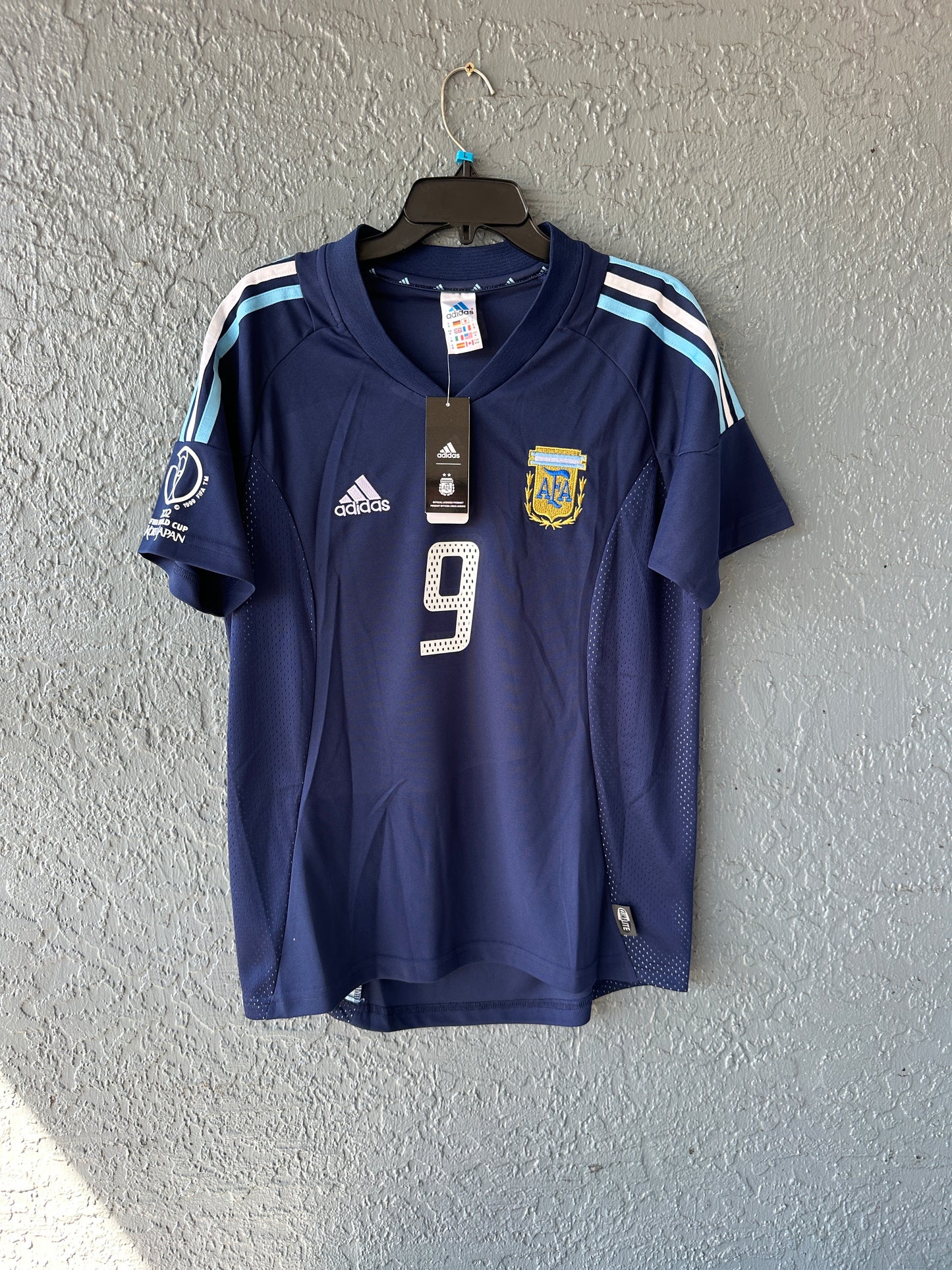 Argentina Gabriel Batistuta #9 Retro Soccer Jersey Away Blue FWC 2002 Men Size