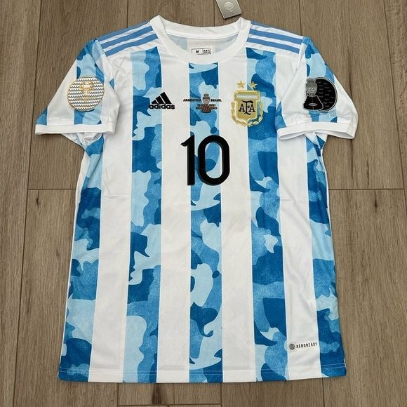 Argentina Messi 10 Soccer Jersey Home Albiceleste 2021 Copa America Final Men