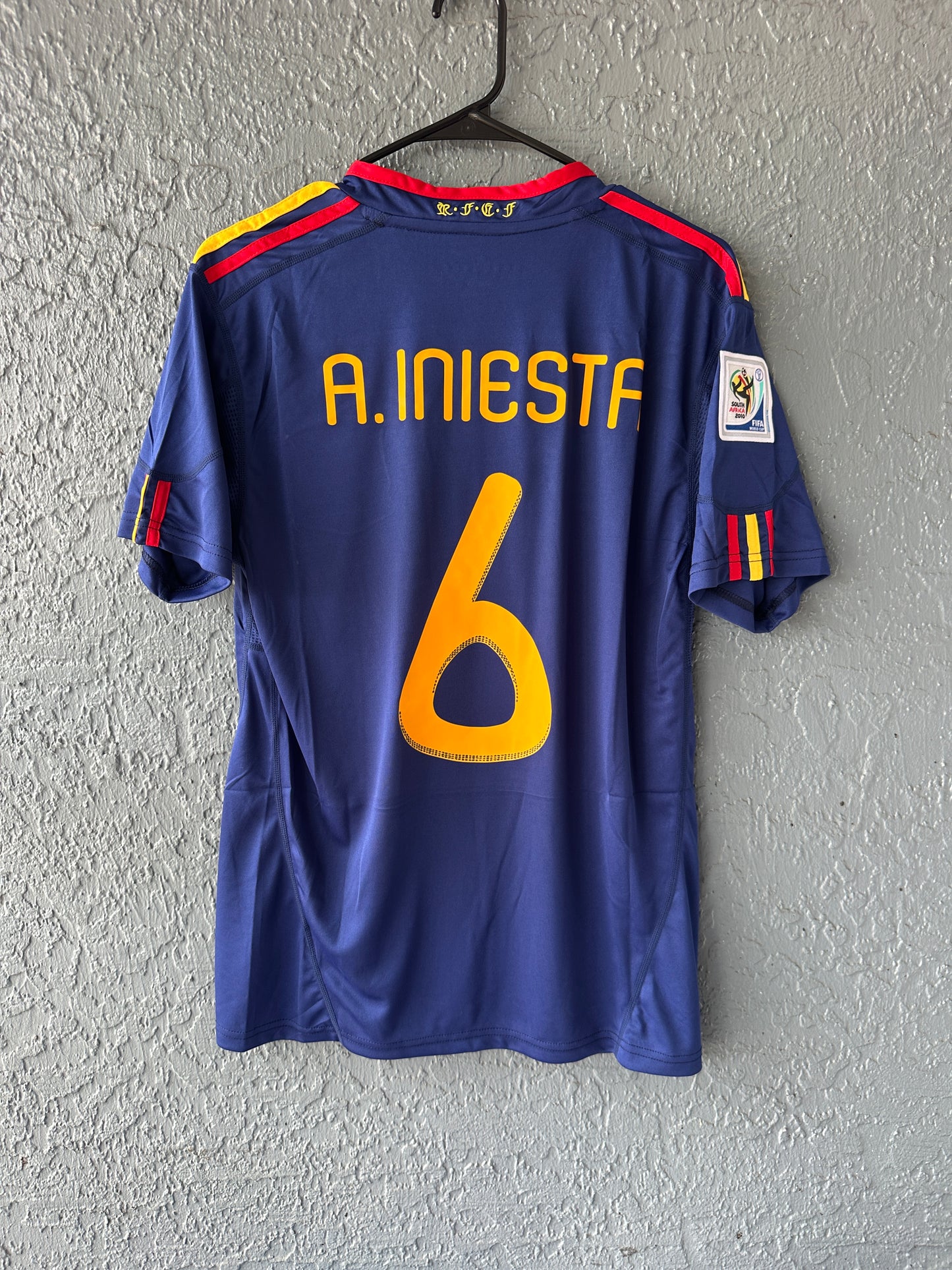 Spain Andres Iniesta 2010 Soccer Jersey Final Fifa World Cup Blue Size Men Shirt