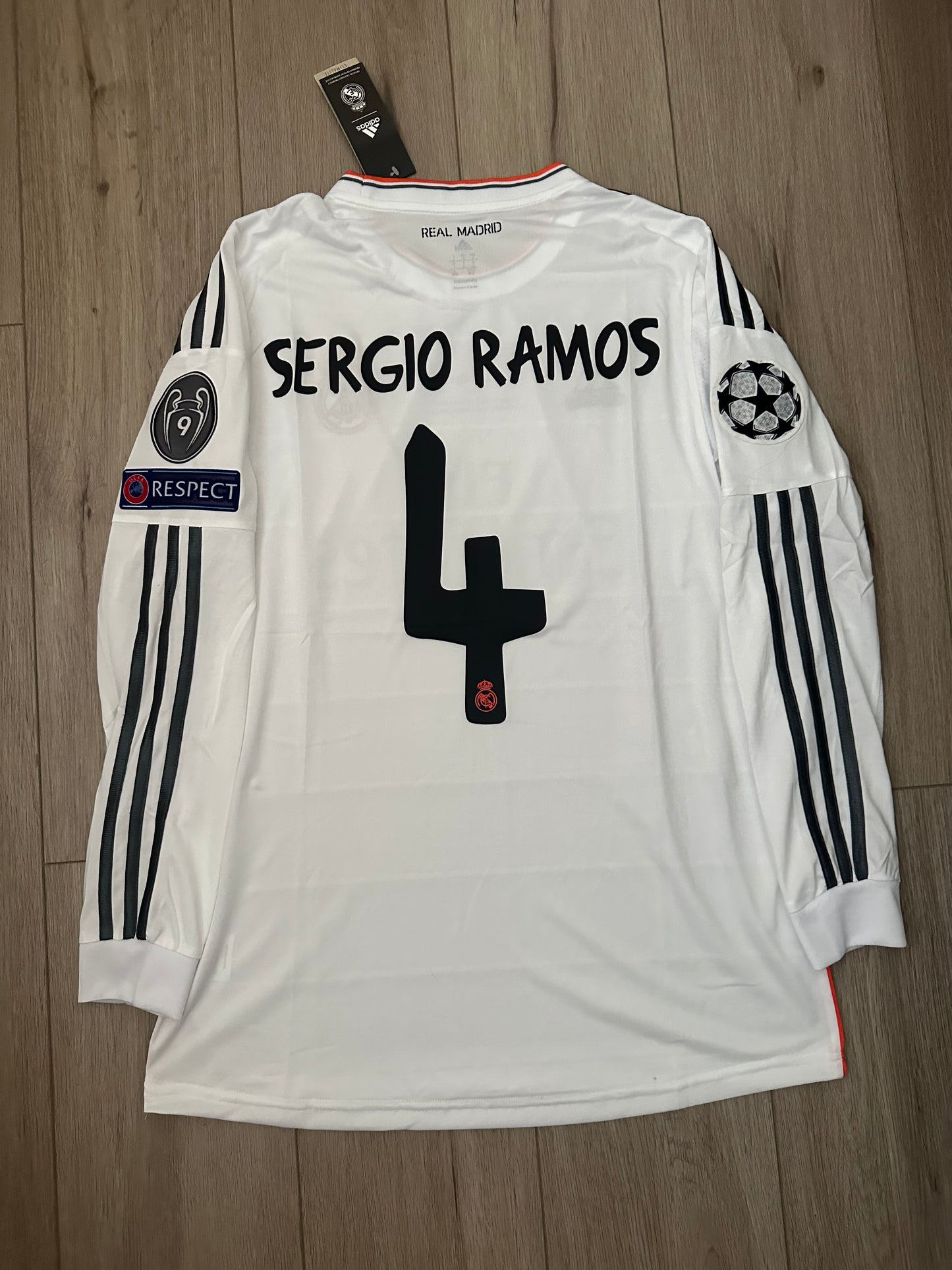 Real Madrid Sergio Ramos #4 Retro Soccer Jersey 2014 Final UCL White Men Size