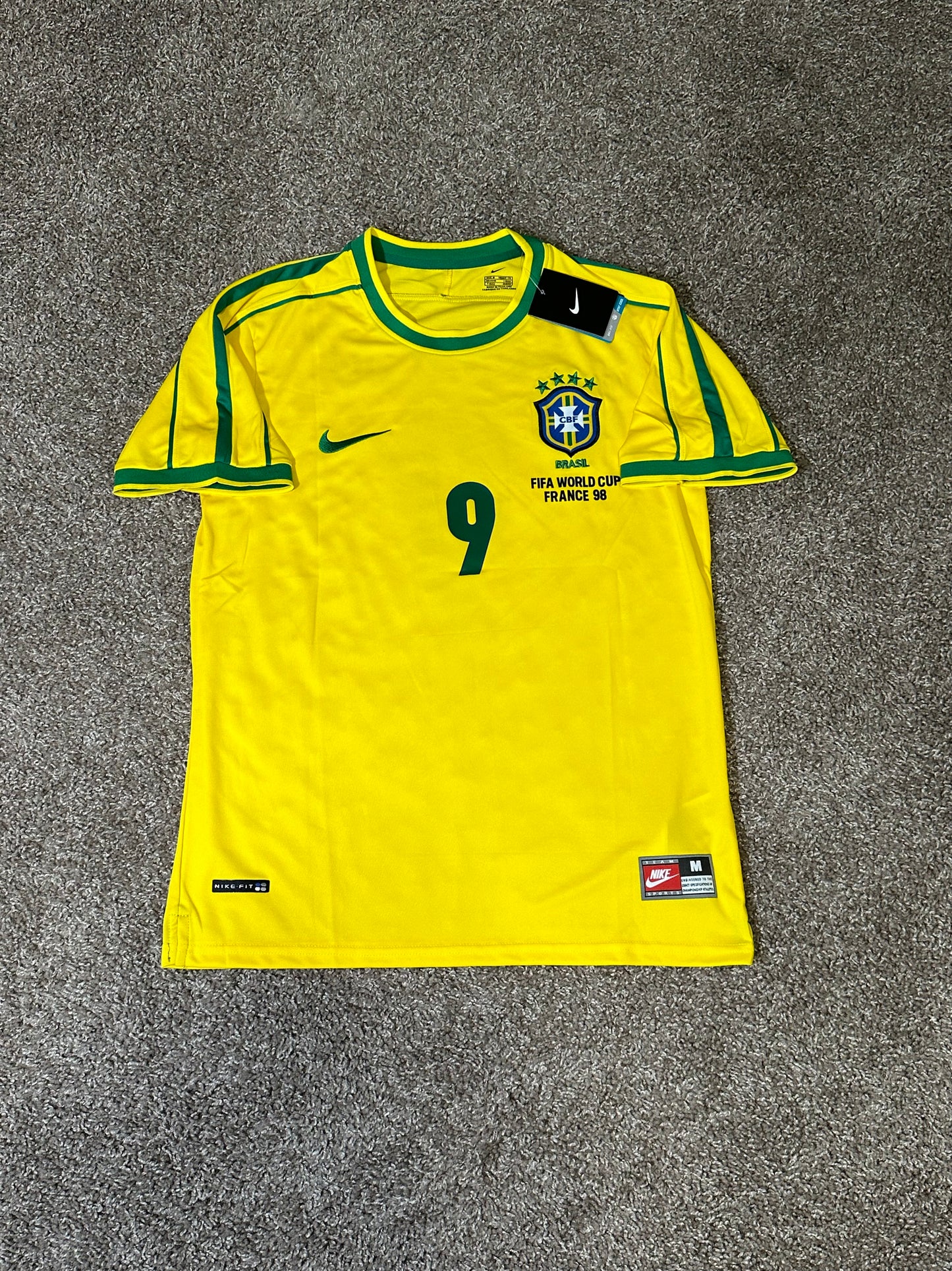 Brazil Soccer Jersey Retro 1998 Ronaldo Nazario #9 Home Yellow Men’s