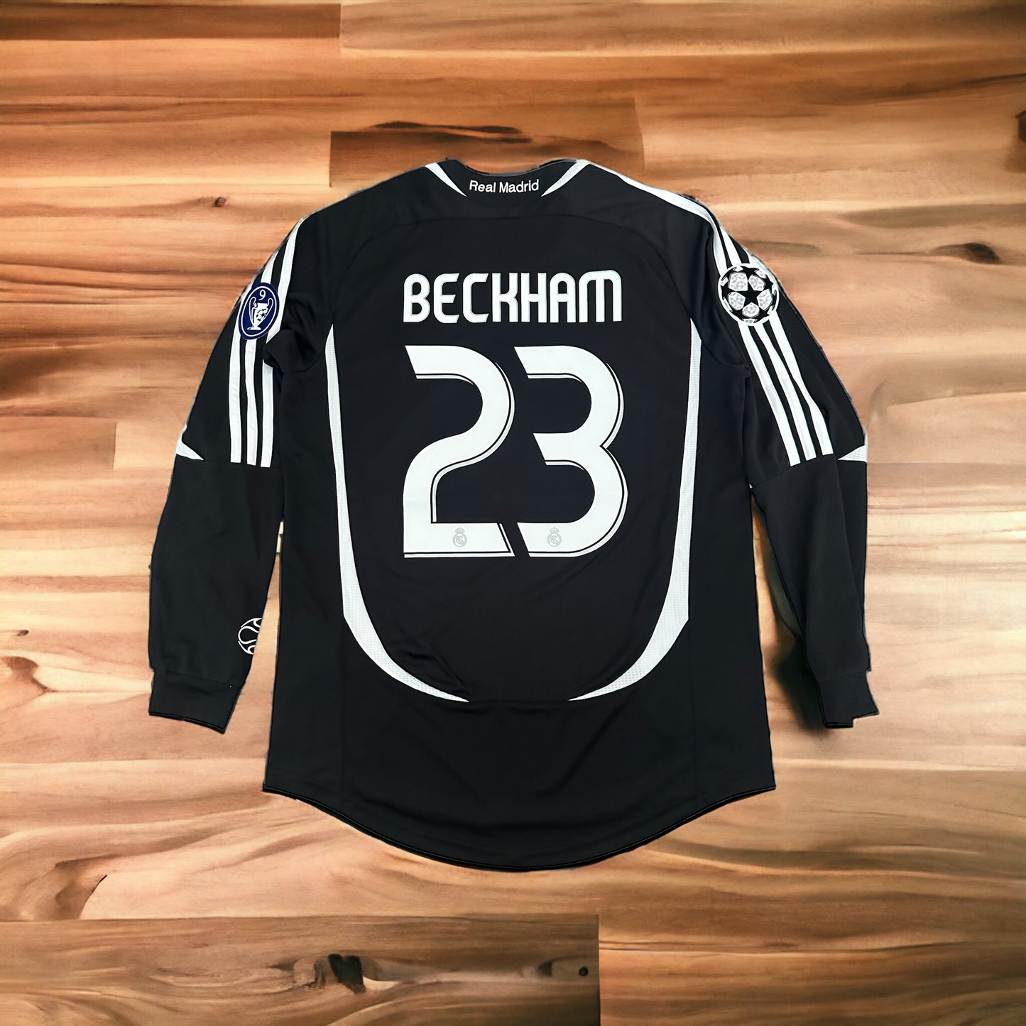 Real Madrid David Beckham #23 Soccer Jersey Retro 06/07 UCL Black Long Sleeves