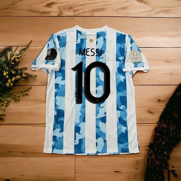 Argentina Messi 10 Soccer Jersey Home Albiceleste 2021 Copa America Final Men