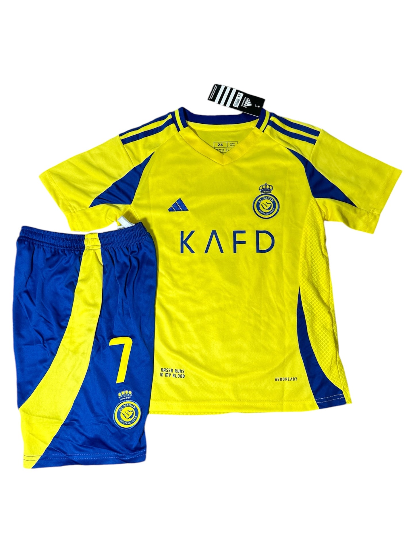 Cristiano Ronaldo #7 Al Nassr For Kids Yellow Soccer Jersey Youth Size Shirt