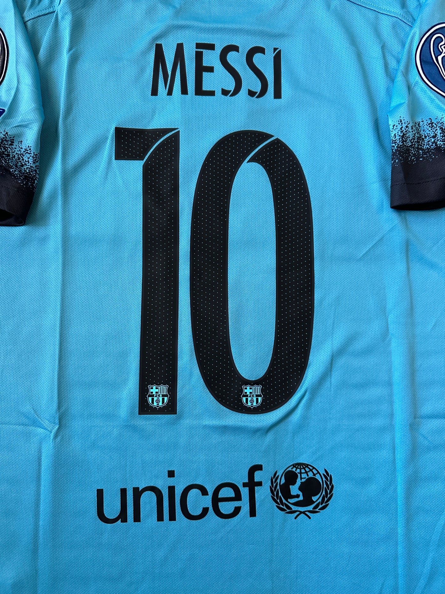 Barcelona Messi #10 Retro Soccer Jersey Blue Third 15/16 UCL Men Size Shirt