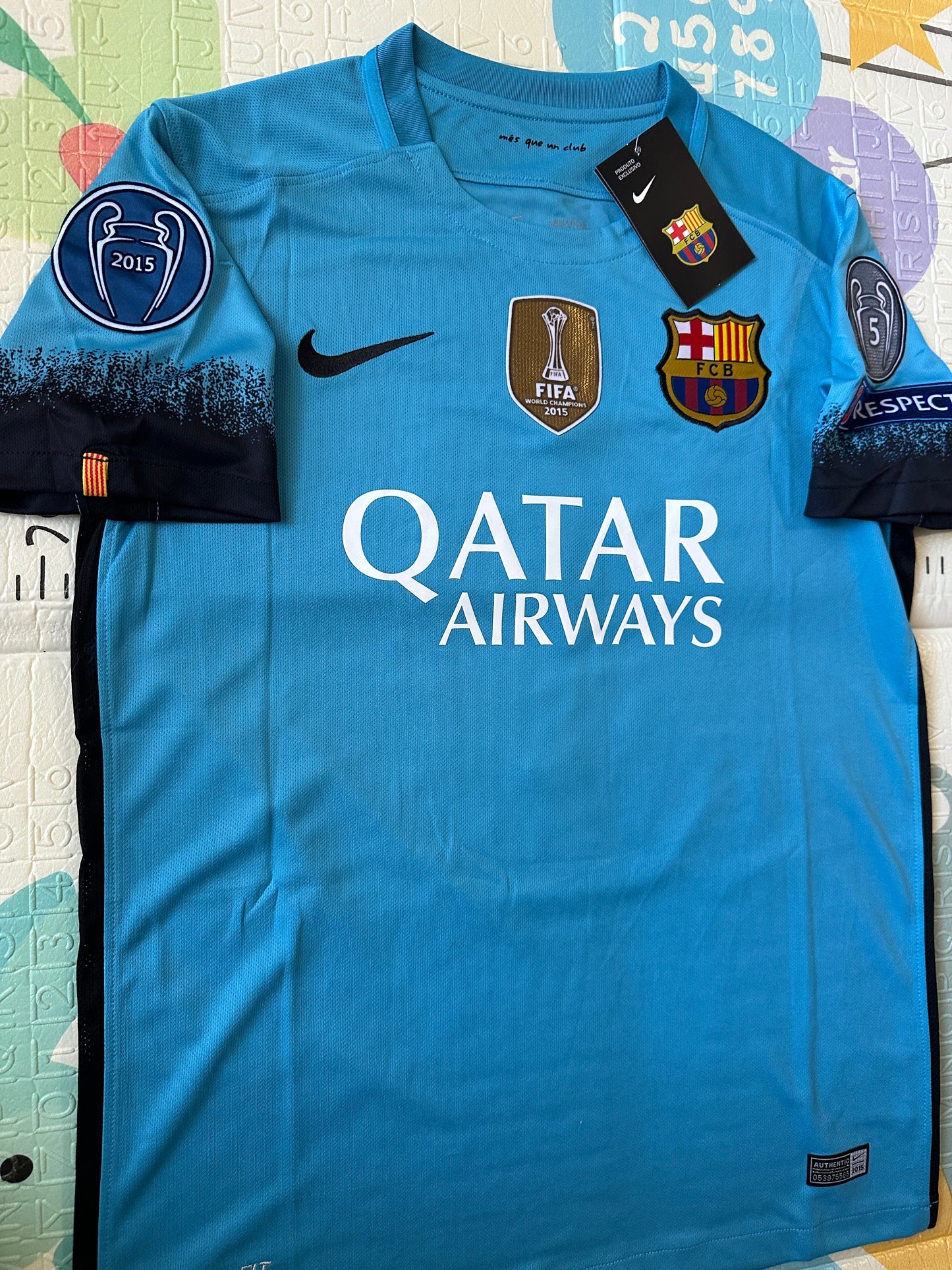 Barcelona Messi #10 Retro Soccer Jersey Blue Third 15/16 UCL Men Size Shirt