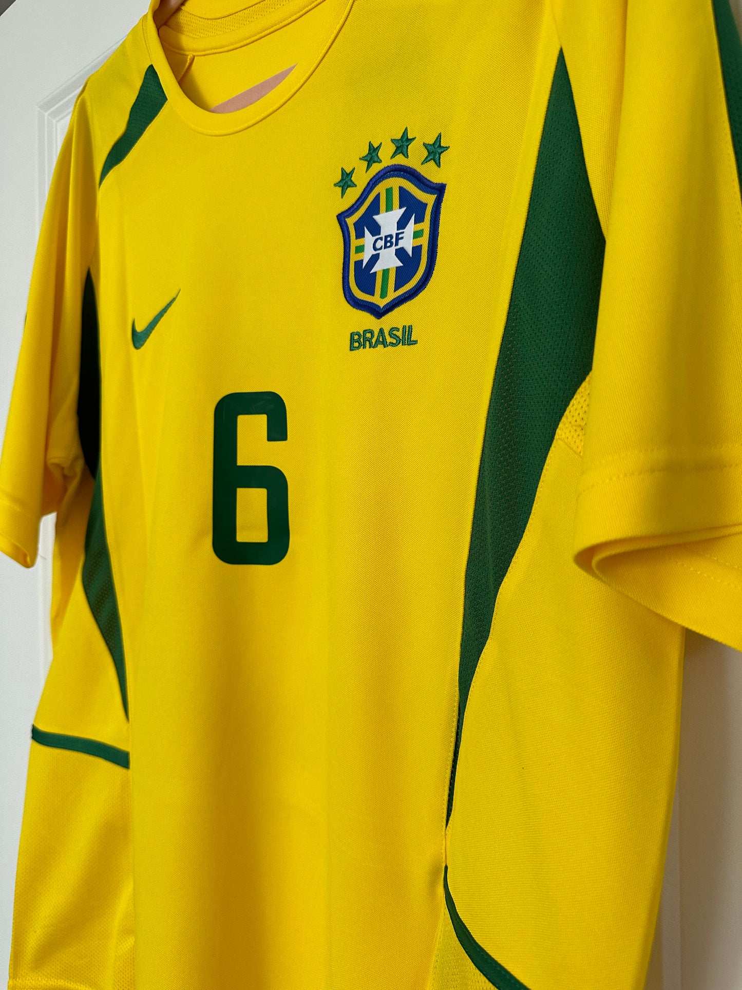Brazil Roberto Carlos #6 Retro Soccer Jersey Shirt Home Yellow FWC 2002 Men Size