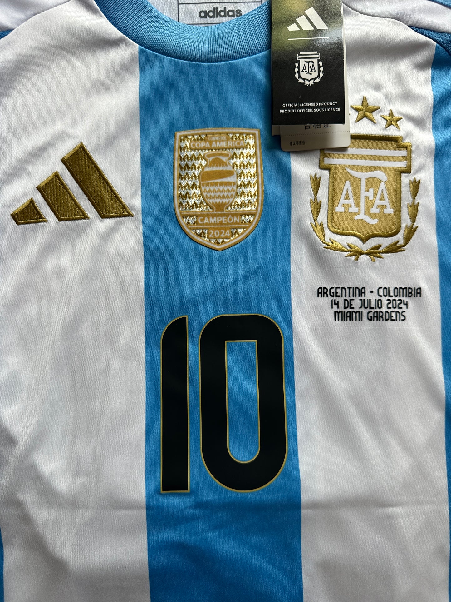 Argentina Lionel Messi #10 Soccer Jersey 2024 Final Cup Home Blue Men Size Shirt