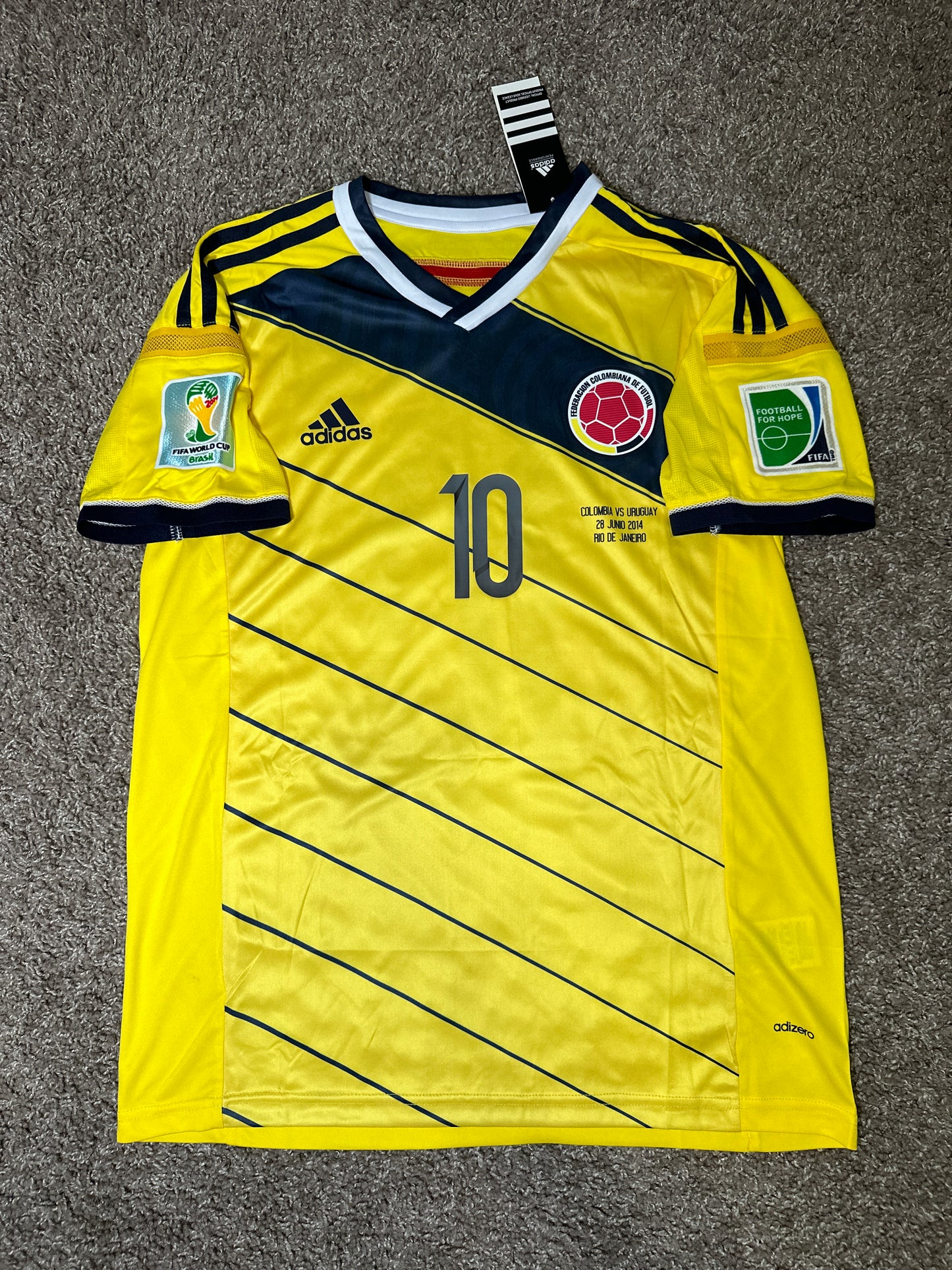 Colombia James Rodriguez #10 Home Yellow FWC Soccer Jersey 2014 Legend Men
