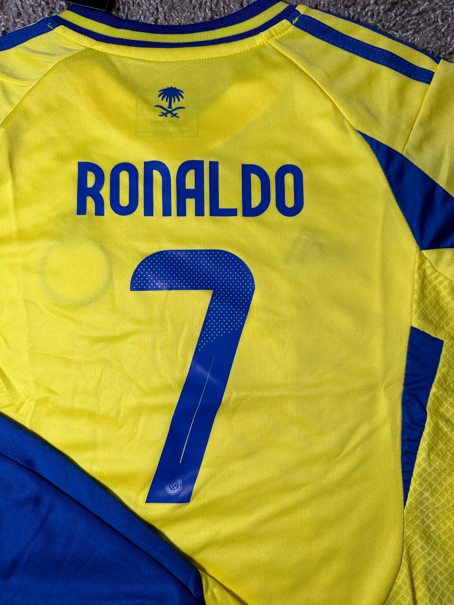 Cristiano Ronaldo #7 Al Nassr For Kids Yellow Soccer Jersey Youth Size Shirt
