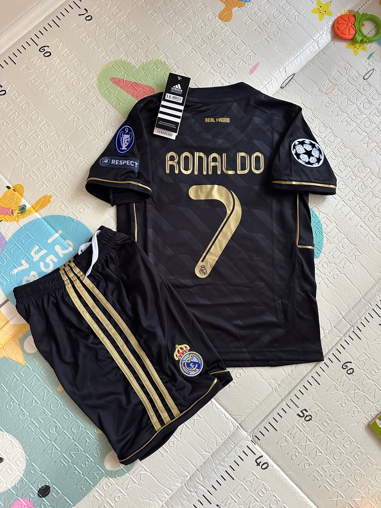 Real Madrid 11/12 Retro Kids Soccer Jersey Cristiano Ronaldo CR7 #7 Black Gold