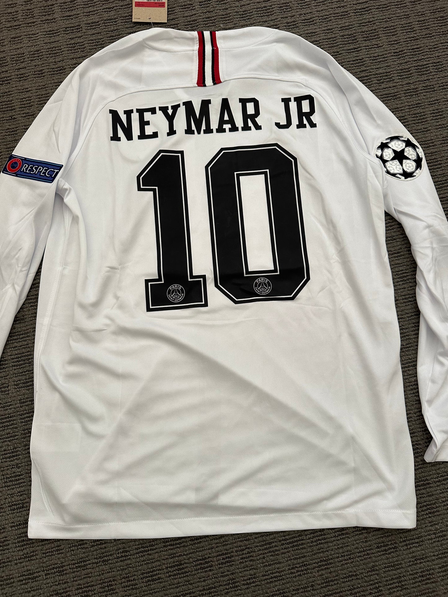 Soccer Jersey Retro PSG 18/19 Neymar Jr #10 Away White Long Sleeves UCL Men Size