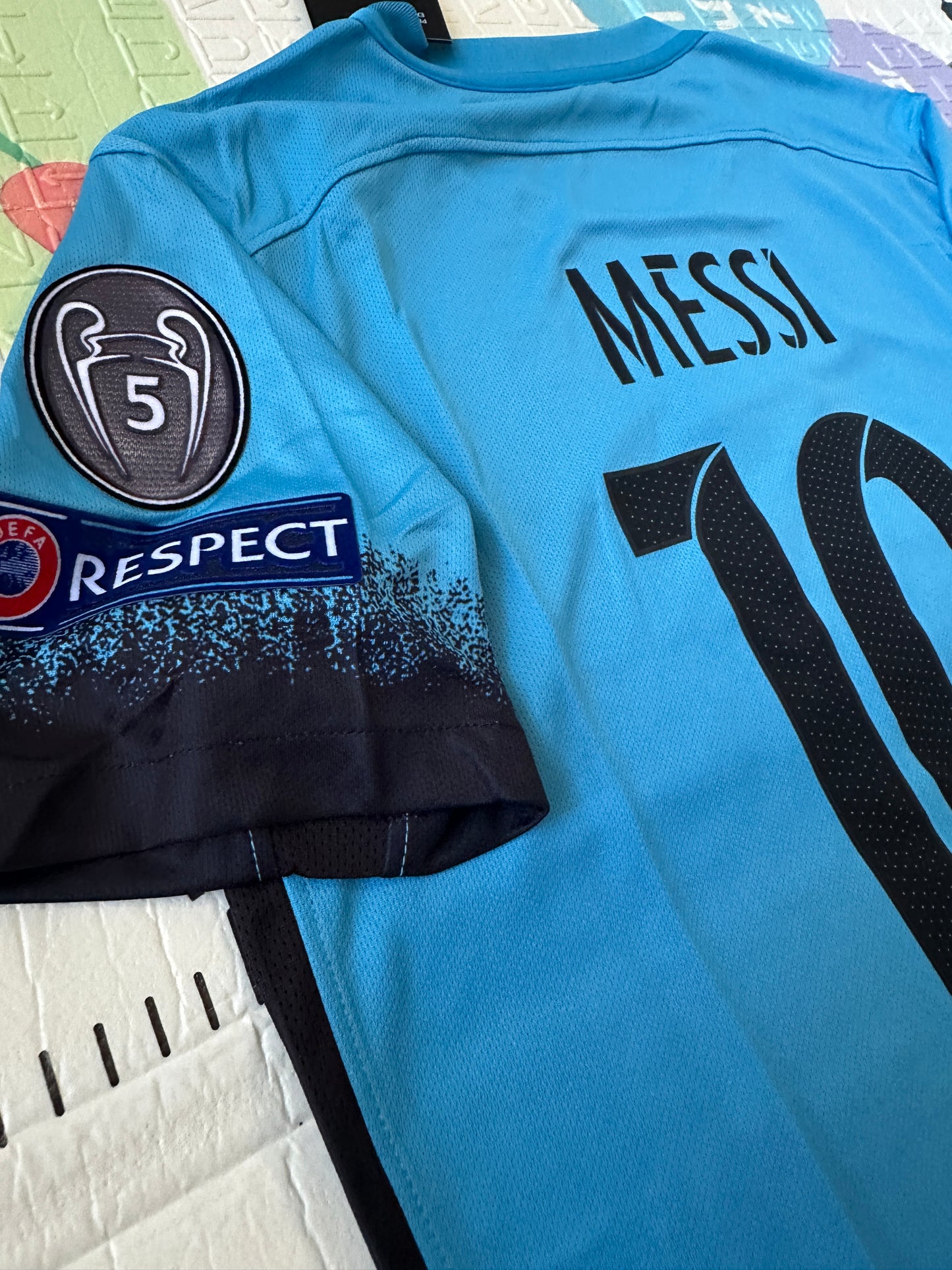 Barcelona Messi #10 Retro Soccer Jersey Blue Third 15/16 UCL Men Size Shirt