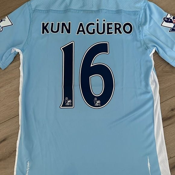 Manchester City Kun Aguero 2012 Soccer Jersey #16 Home Football Men Size Shirt
