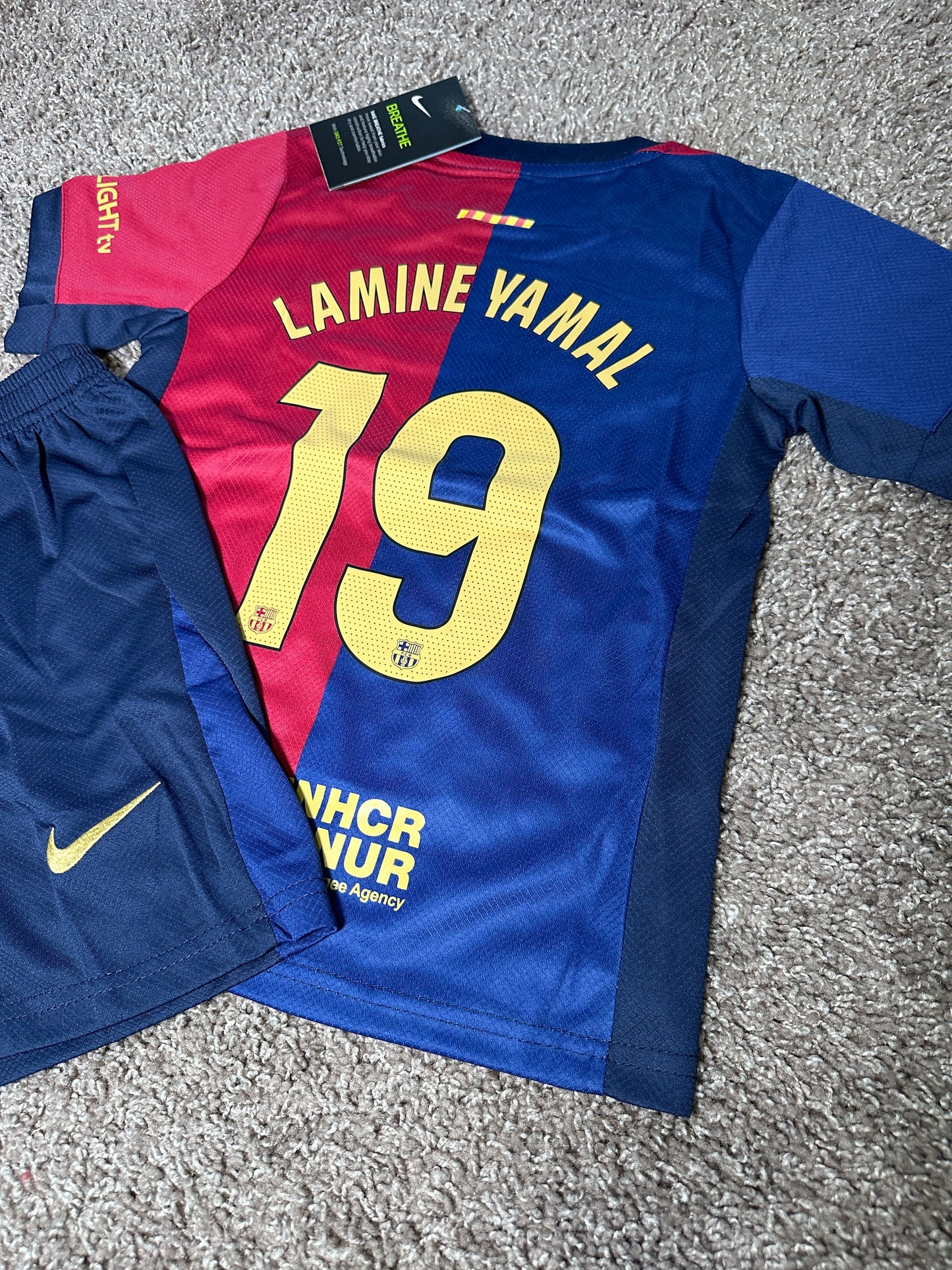 Barcelona 2024/25 Lamine Yamal #19 Home Soccer Jersey & Shorts Kids Size