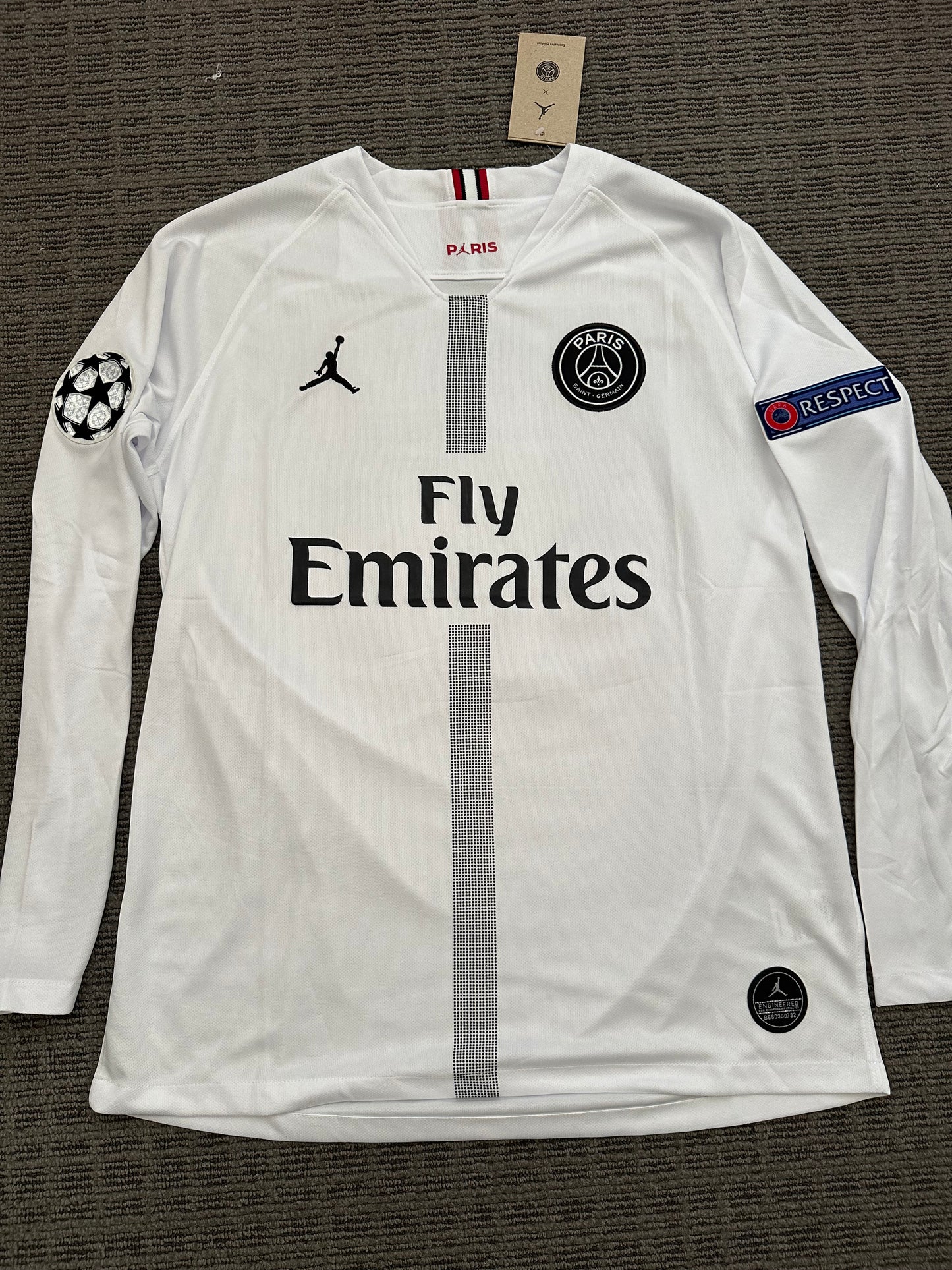 Soccer Jersey Retro PSG 18/19 Neymar Jr #10 Away White Long Sleeves UCL Men Size