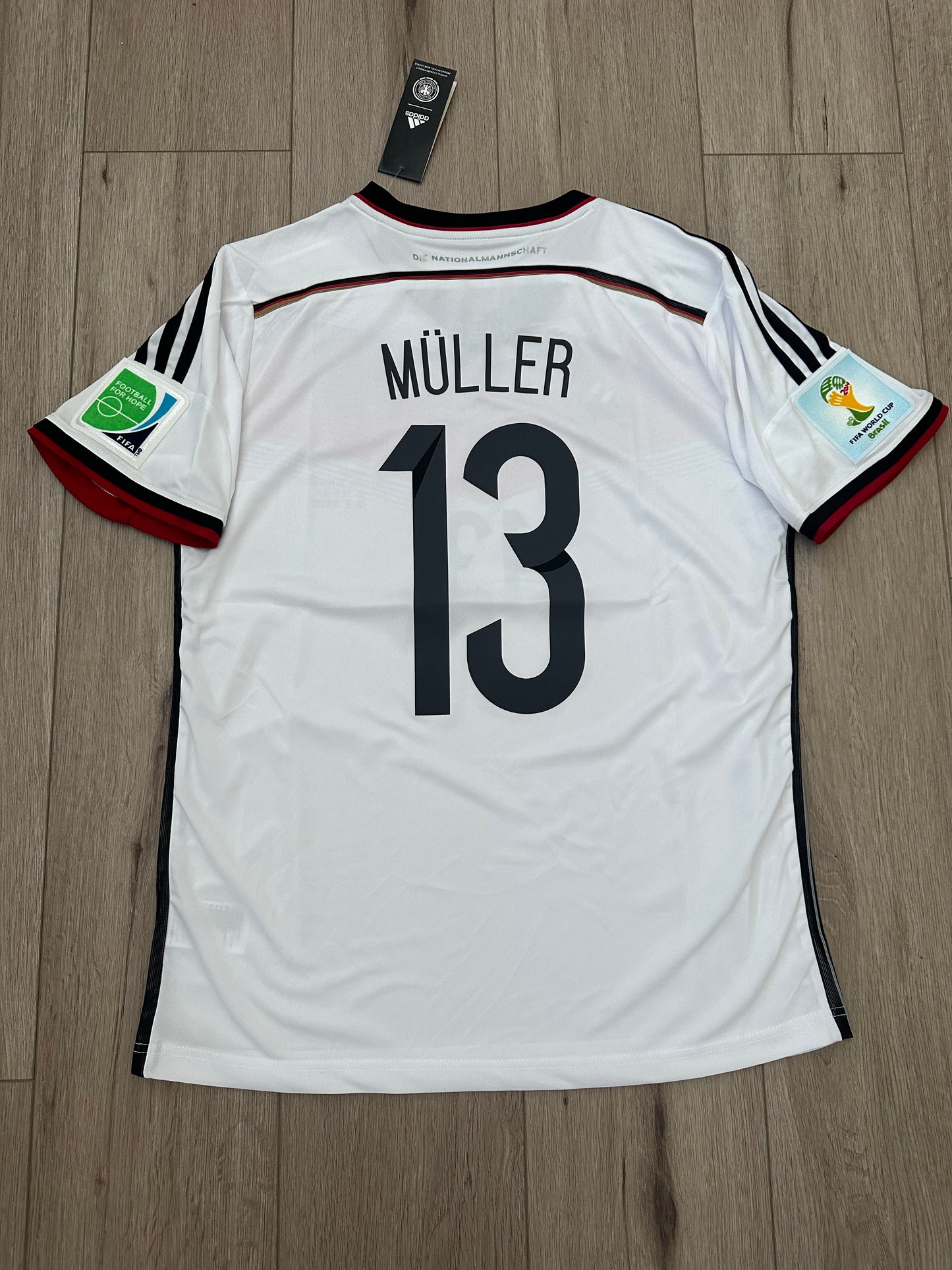 Germany Team Thomas Muller #13 FWC 2014 Home white Retro Soccer Jersey Men Size