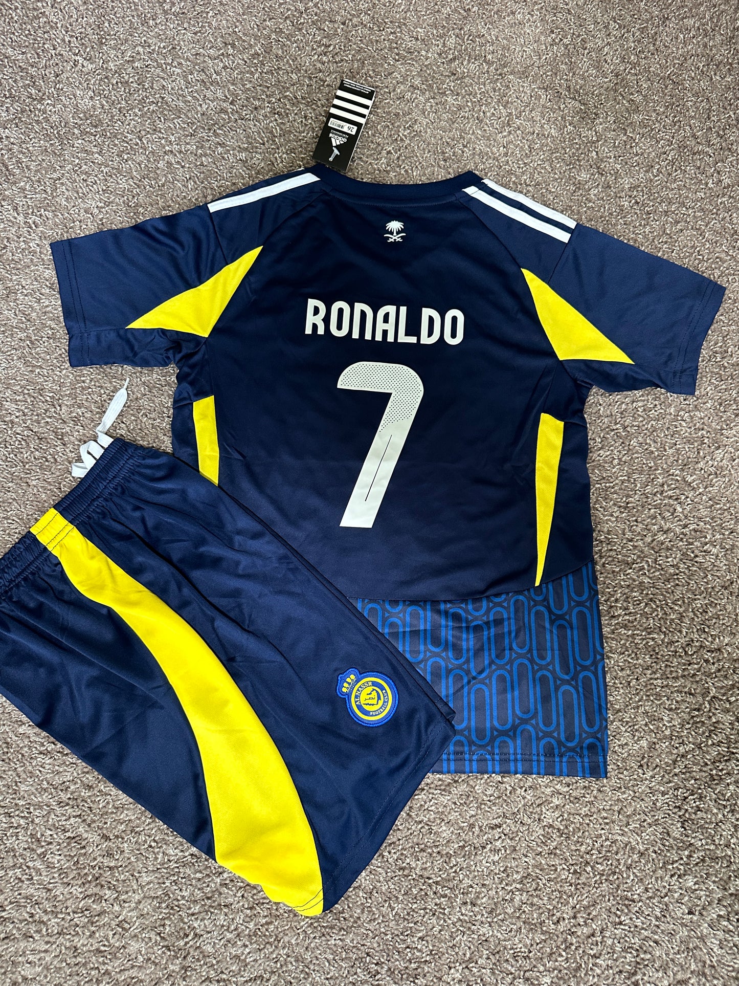 Al Nassr 2024/25 Away Ronaldo #7 Blue Soccer Uniform Jersey Shorts For Kids