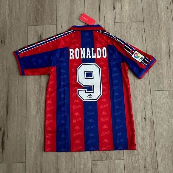 Soccer Jersey Ronaldo Nazario 9 Retro Barcelona 96/97 Home Blue Red Shirt Men