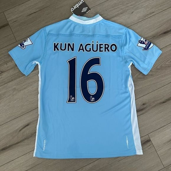 Manchester City Kun Aguero 2012 Soccer Jersey #16 Home Football Men Size Shirt