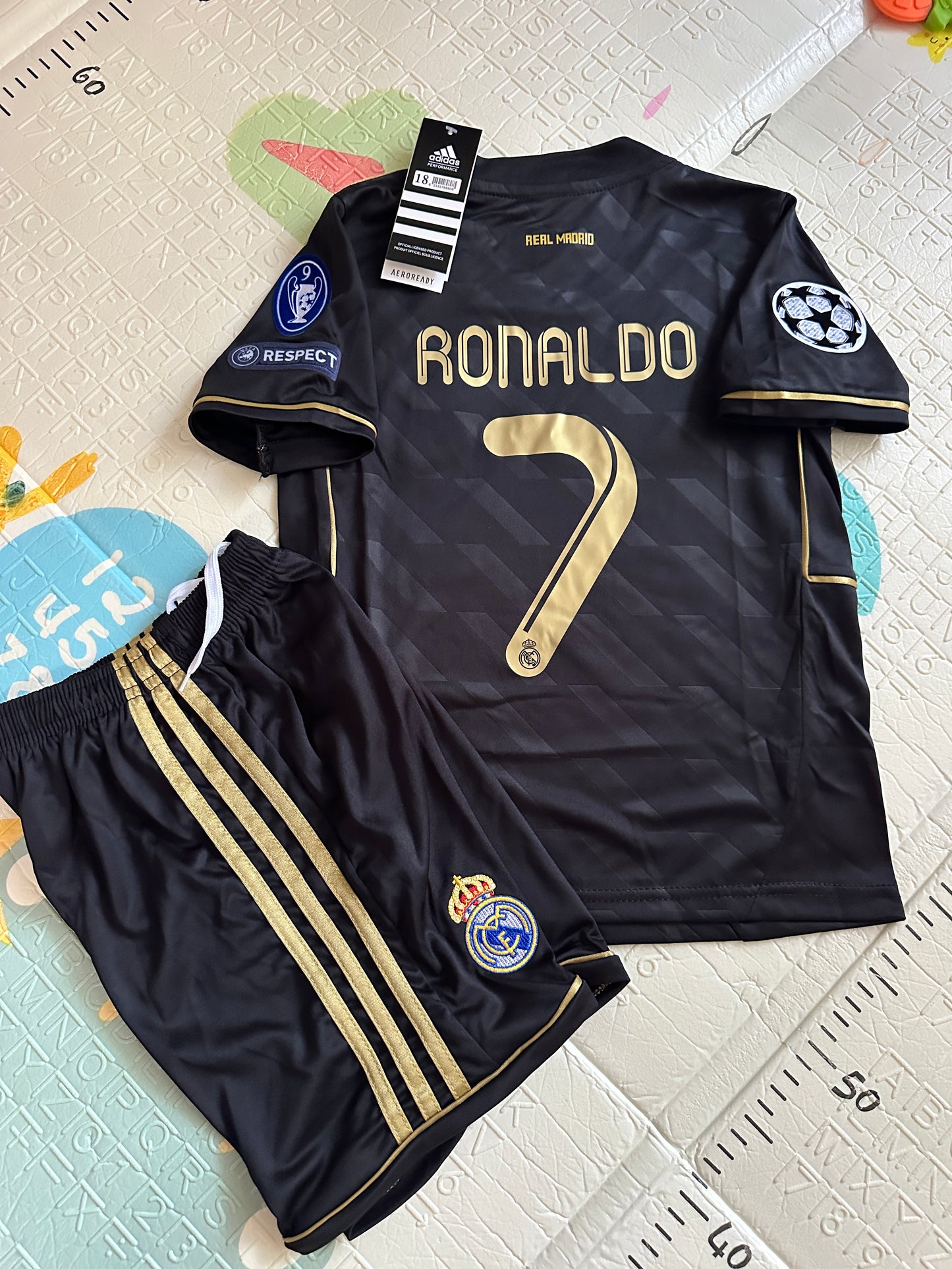 Real Madrid 11/12 Retro Kids Soccer Jersey Cristiano Ronaldo CR7 #7 Black Gold
