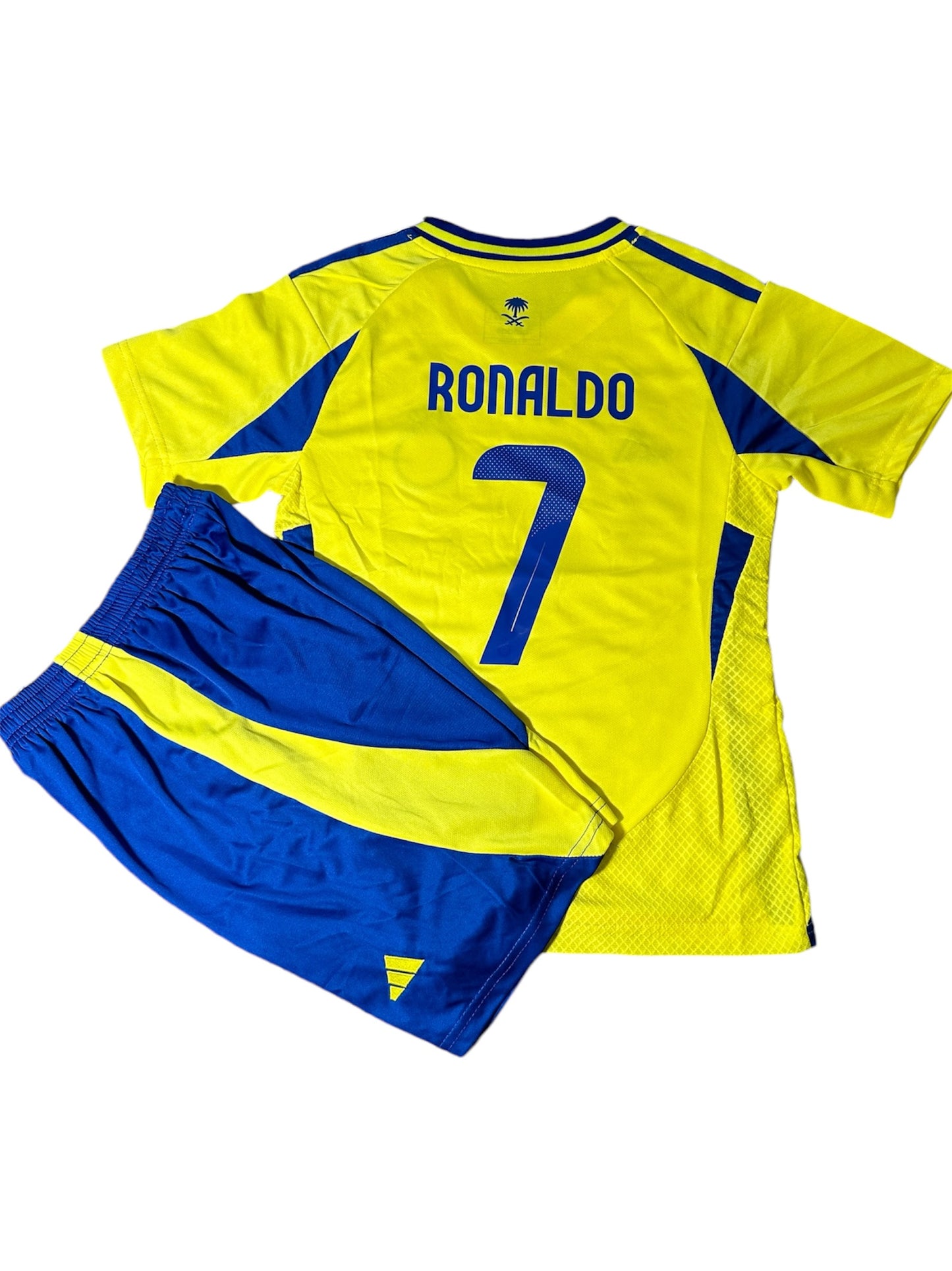 Cristiano Ronaldo #7 Al Nassr For Kids Yellow Soccer Jersey Youth Size Shirt