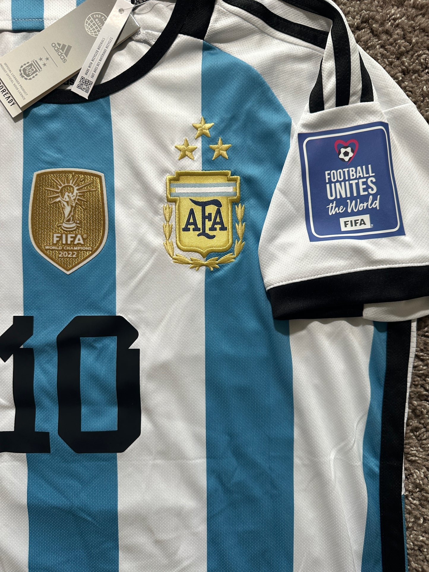Messi Argentina 2022 FWC Home #10 Soccer Jersey Regular Men Size