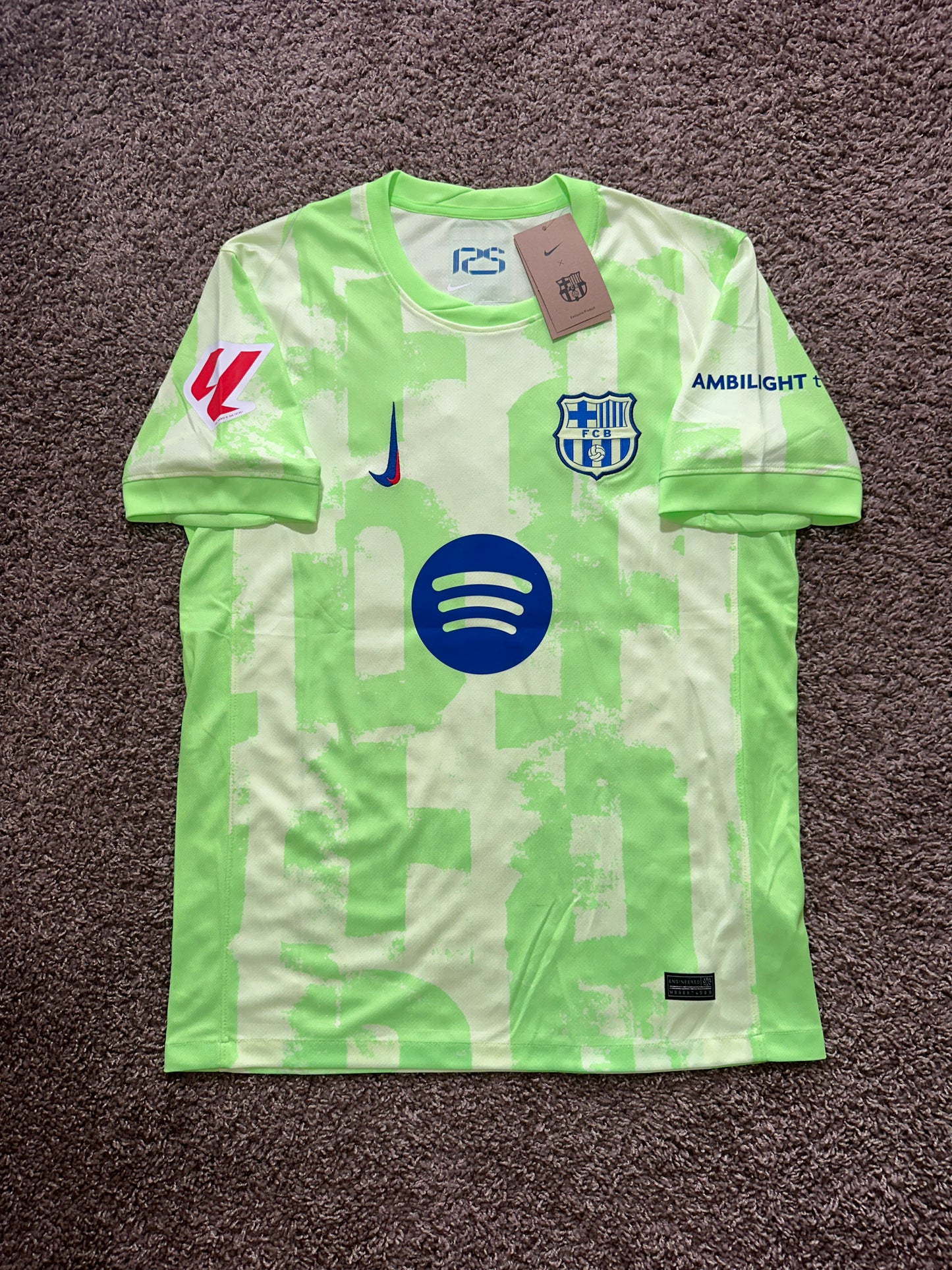 Barcelona 2014/25 Lamine Yamal #19 Neon Green Soccer Jersey Men Size Third