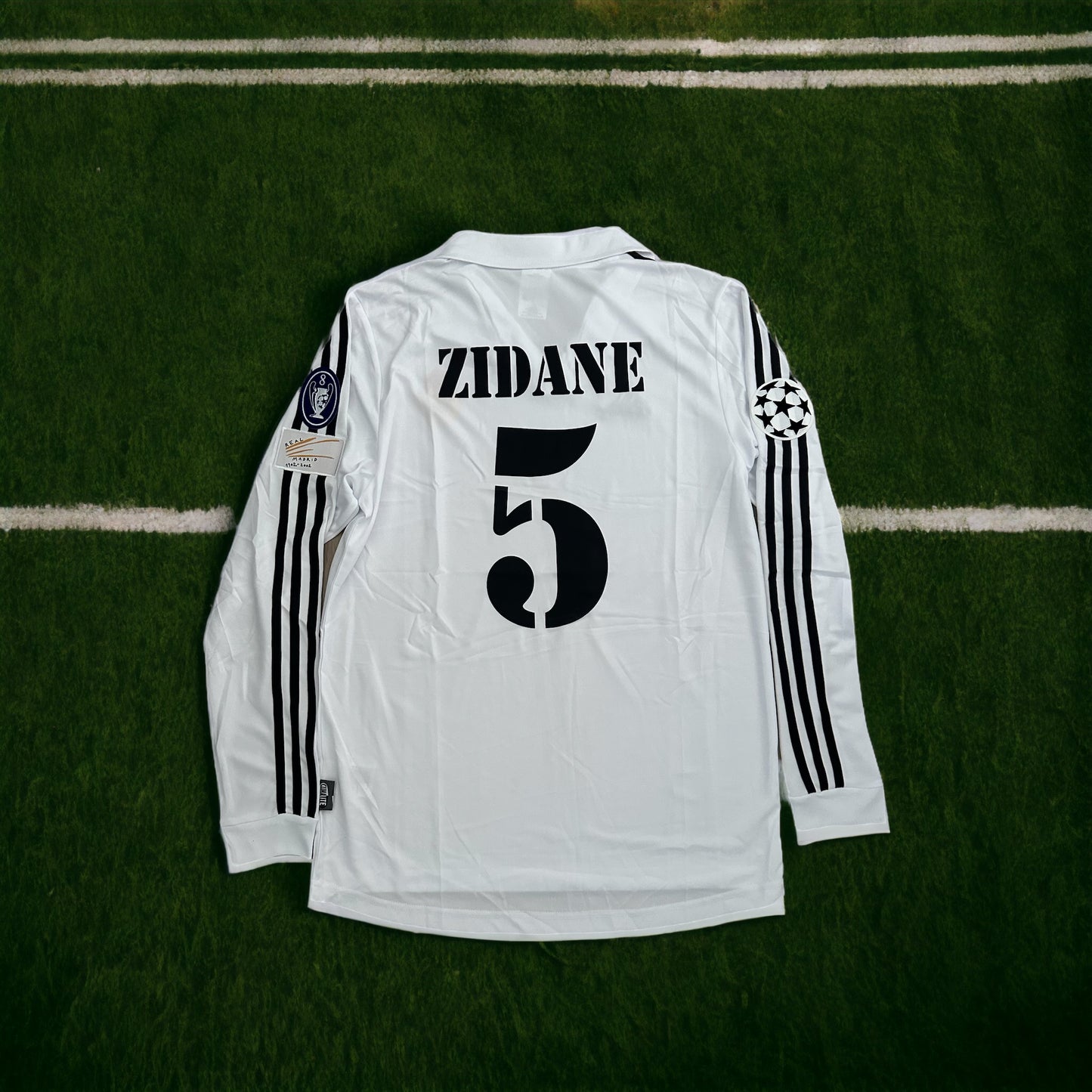 Real Madrid RETRO Soccer Jersey Final UCL 2002 Zidane 5 Home White Long Sleeves