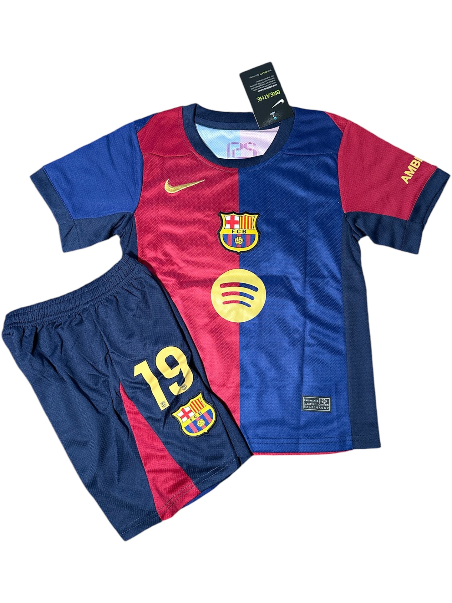 Barcelona 2024/25 Lamine Yamal #19 Home Soccer Jersey & Shorts Kids Size