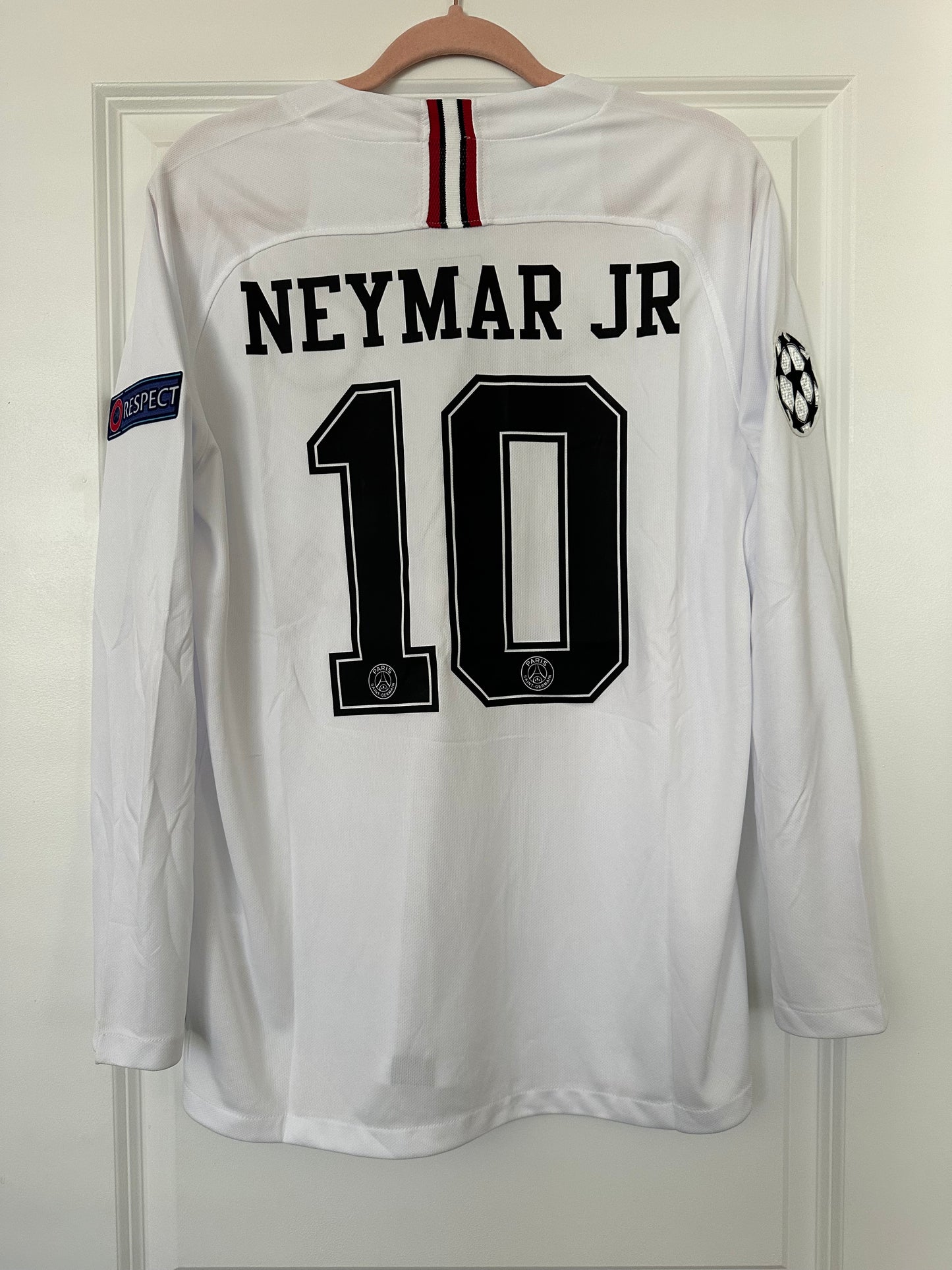 Soccer Jersey Retro PSG 18/19 Neymar Jr #10 Away White Long Sleeves UCL Men Size