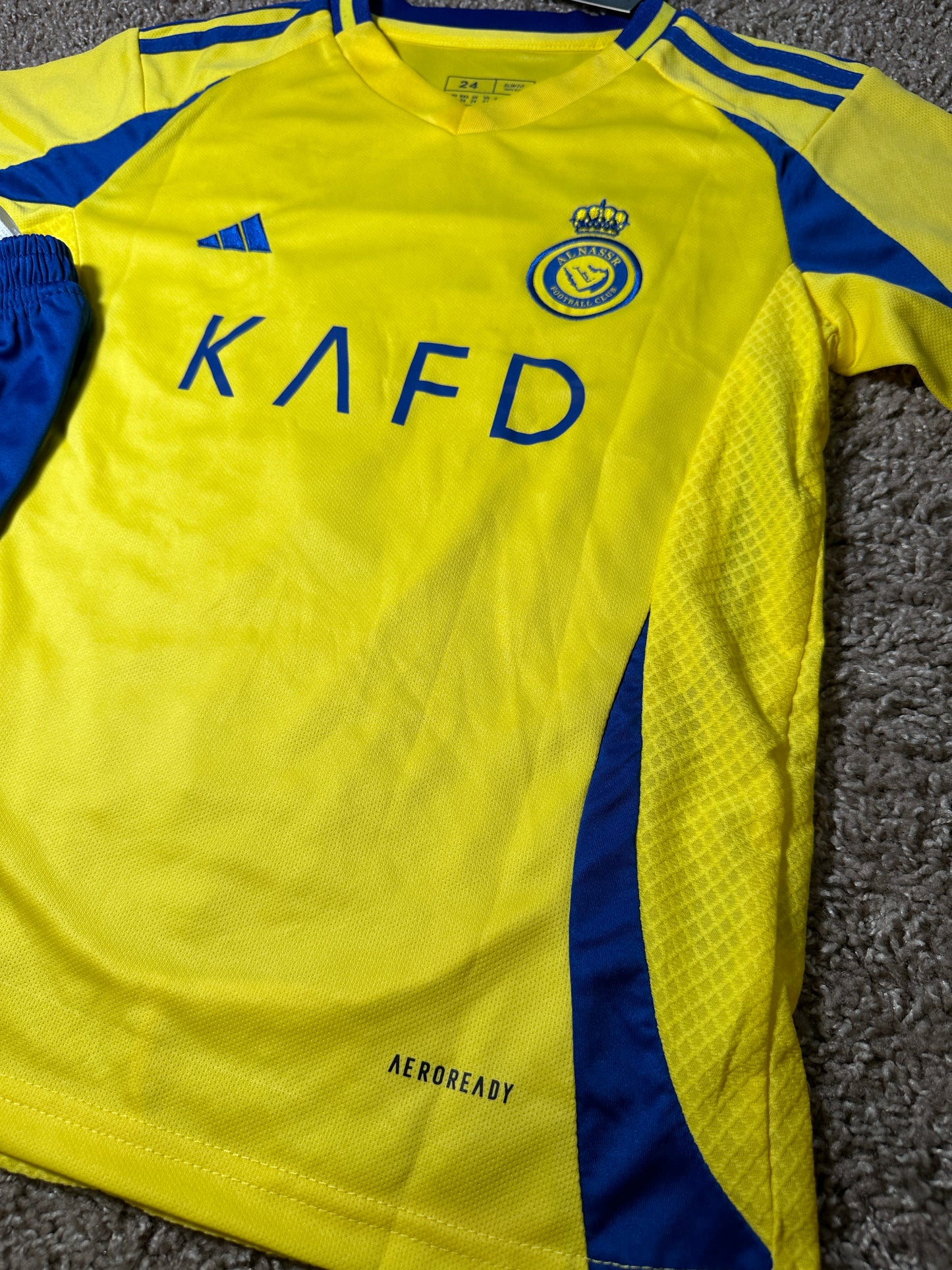 Cristiano Ronaldo #7 Al Nassr For Kids Yellow Soccer Jersey Youth Size Shirt
