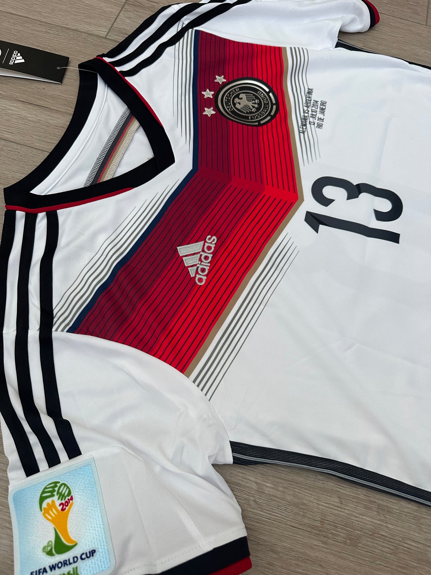 Germany Team Thomas Muller #13 FWC 2014 Home white Retro Soccer Jersey Men Size