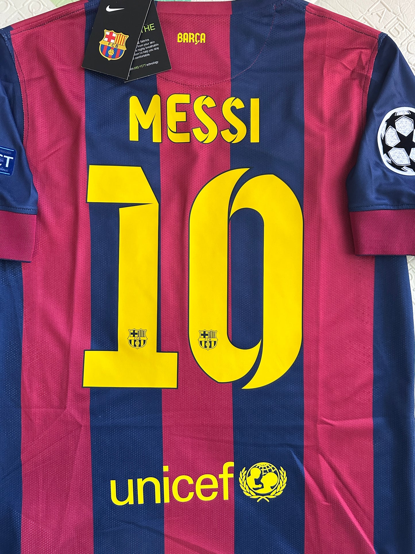 Barcelona Soccer Jersey Lionel Messi 2015 Home Final UCL Regular size Men Shirt