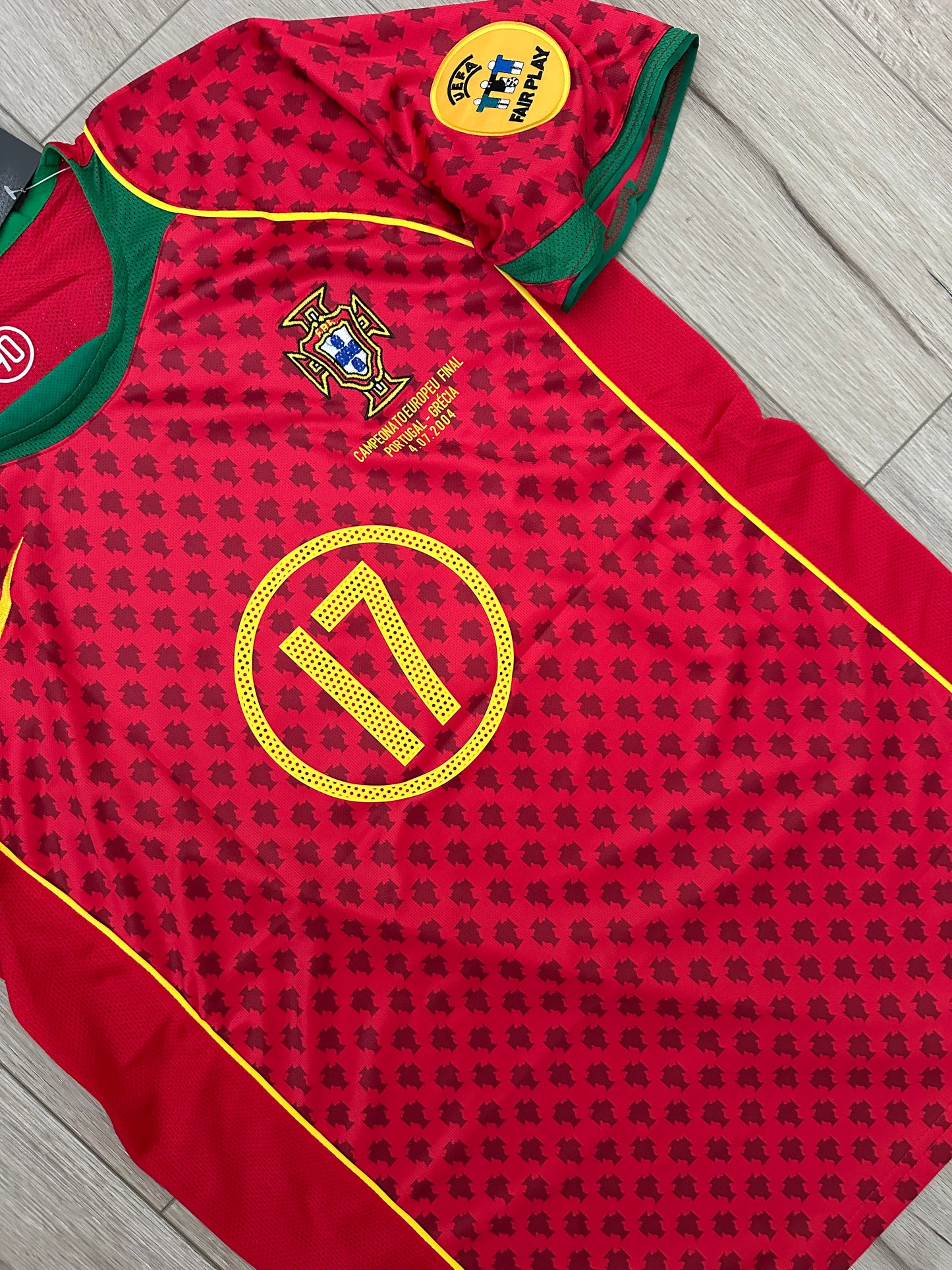 Cristiano Ronaldo #17 Portugal Soccer Jersey Euro 2004 Home Retro Red Final