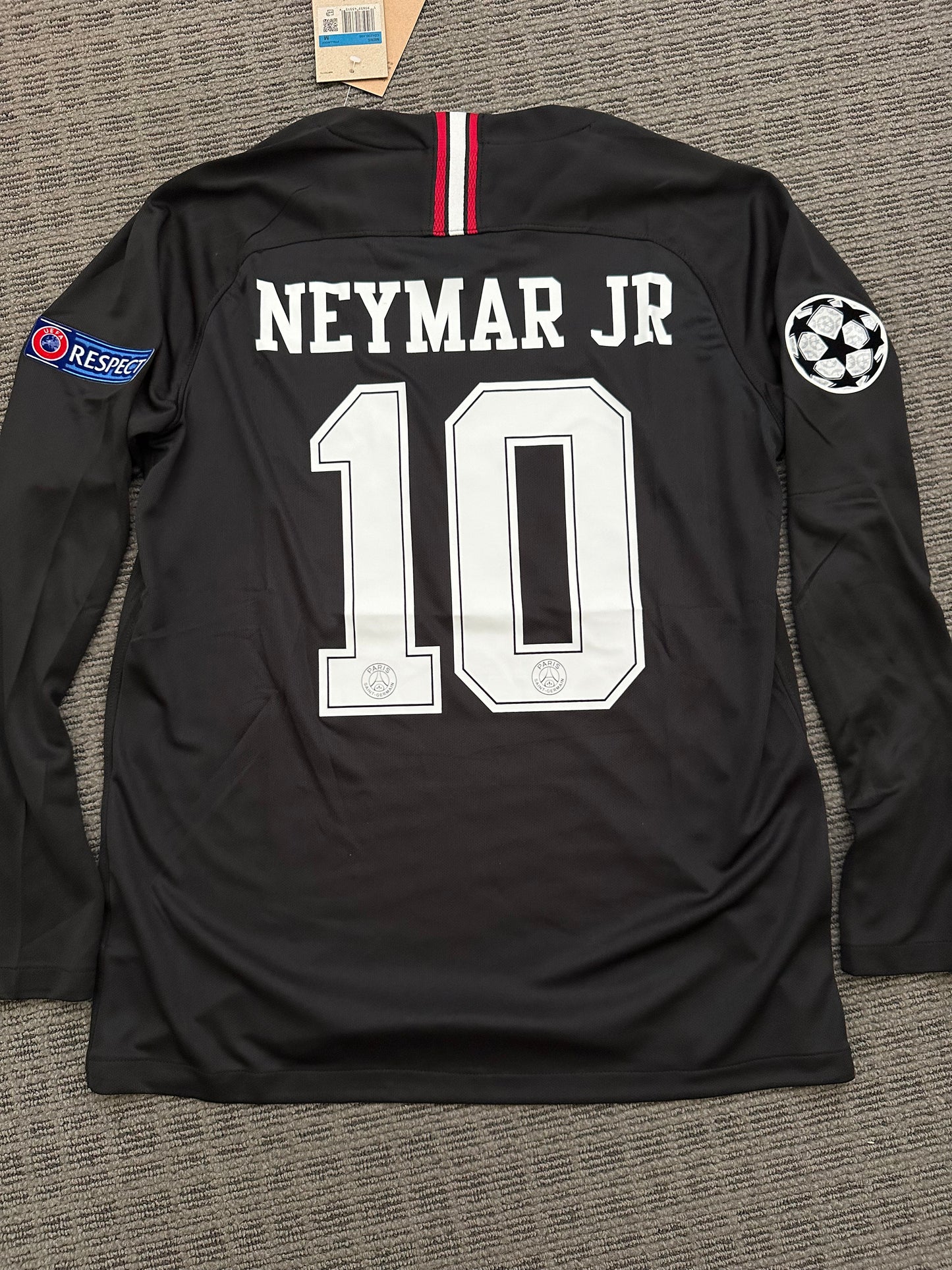 Soccer Jersey Retro PSG 18/19 Neymar Jr #10 Away Black Long Sleeves UCL Men Size