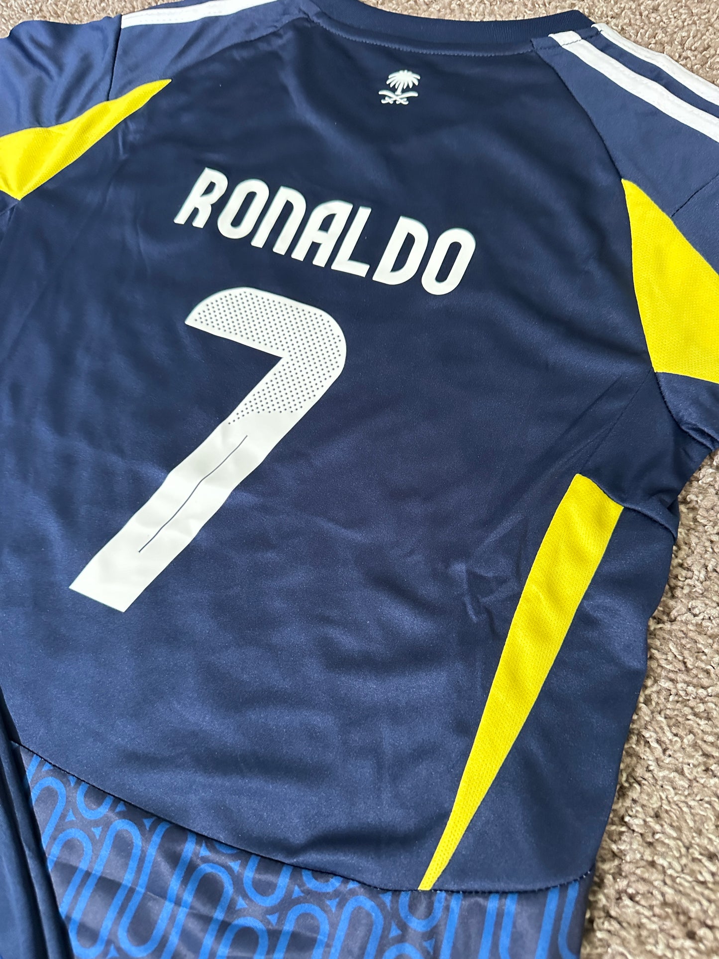 Al Nassr 2024/25 Away Ronaldo #7 Blue Soccer Uniform Jersey Shorts For Kids