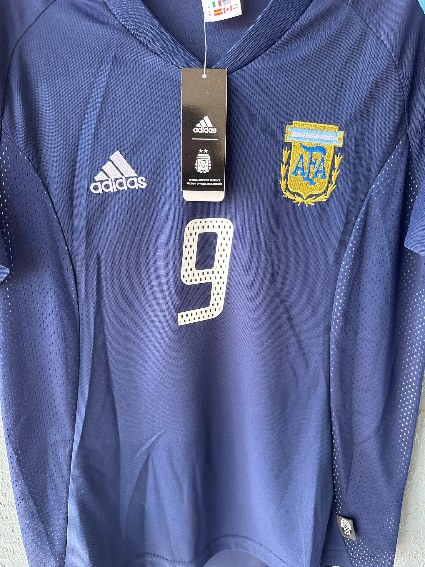 Argentina Gabriel Batistuta #9 Retro Soccer Jersey Away Blue FWC 2002 Men Size