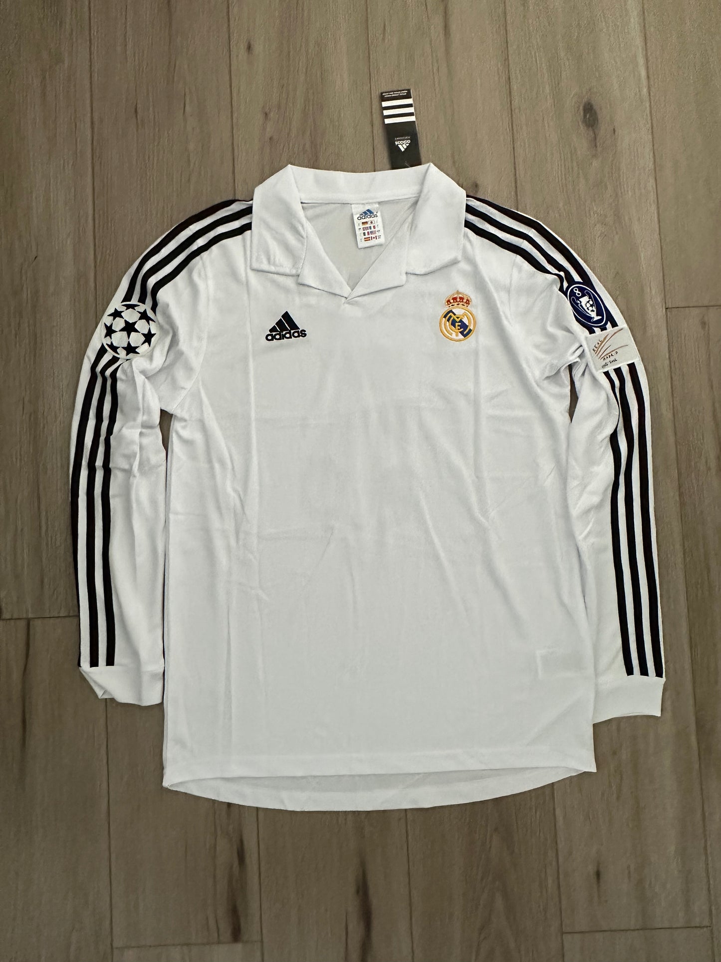Real Madrid RETRO Soccer Jersey Final UCL 2002 Zidane 5 Home White Long Sleeves