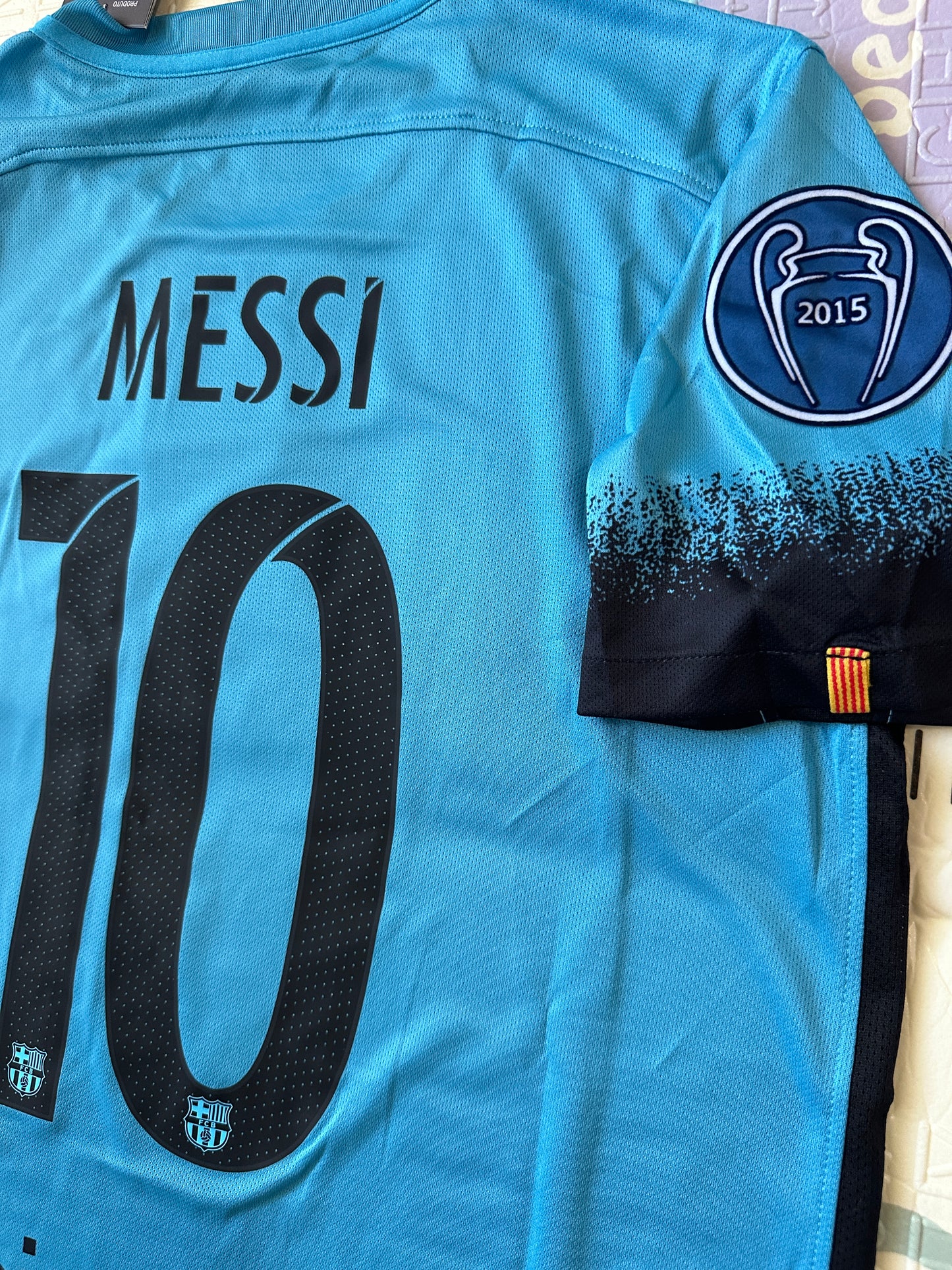 Barcelona Messi #10 Retro Soccer Jersey Blue Third 15/16 UCL Men Size Shirt