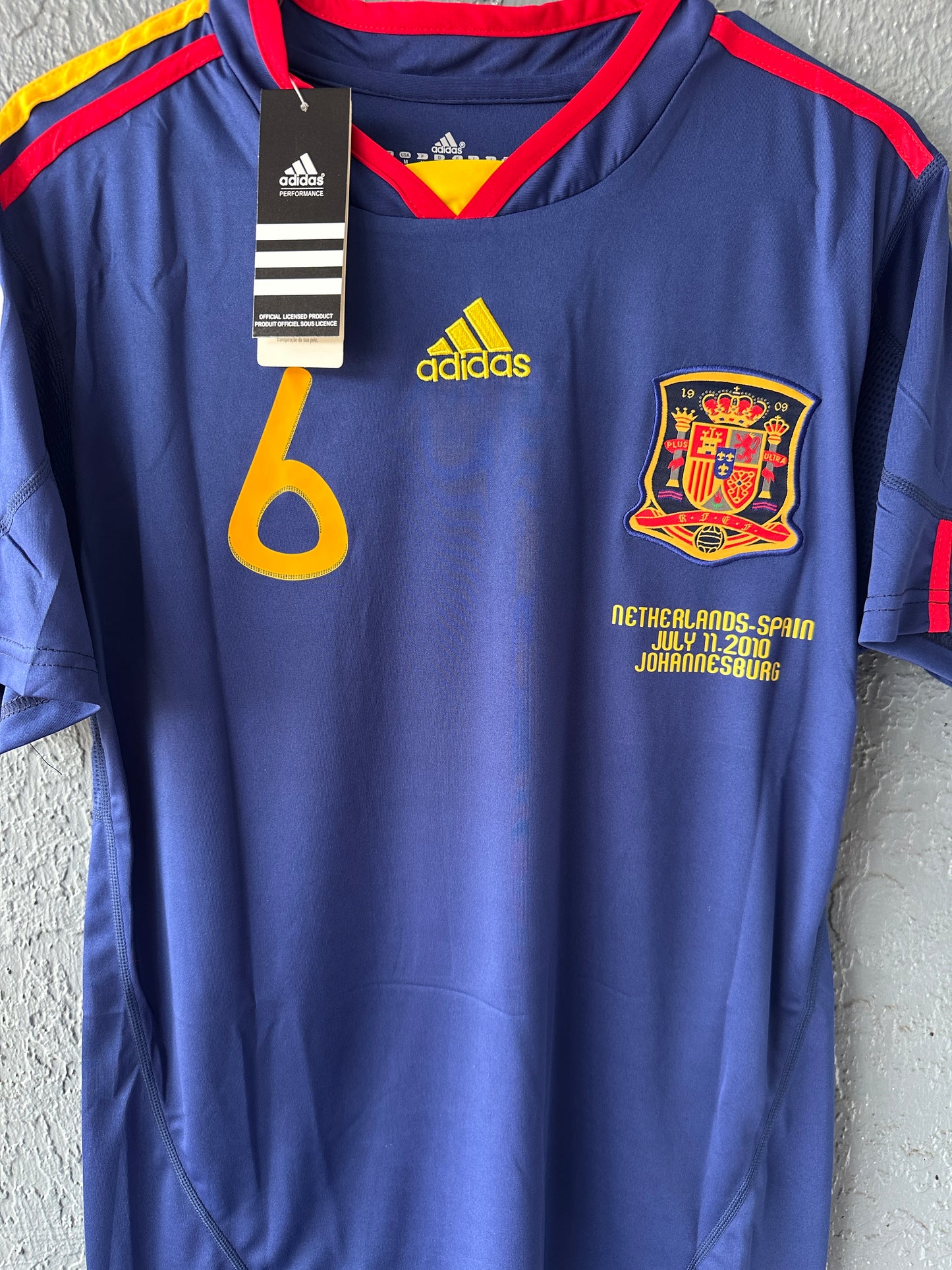 Spain Andres Iniesta 2010 Soccer Jersey Final Fifa World Cup Blue Size Men Shirt