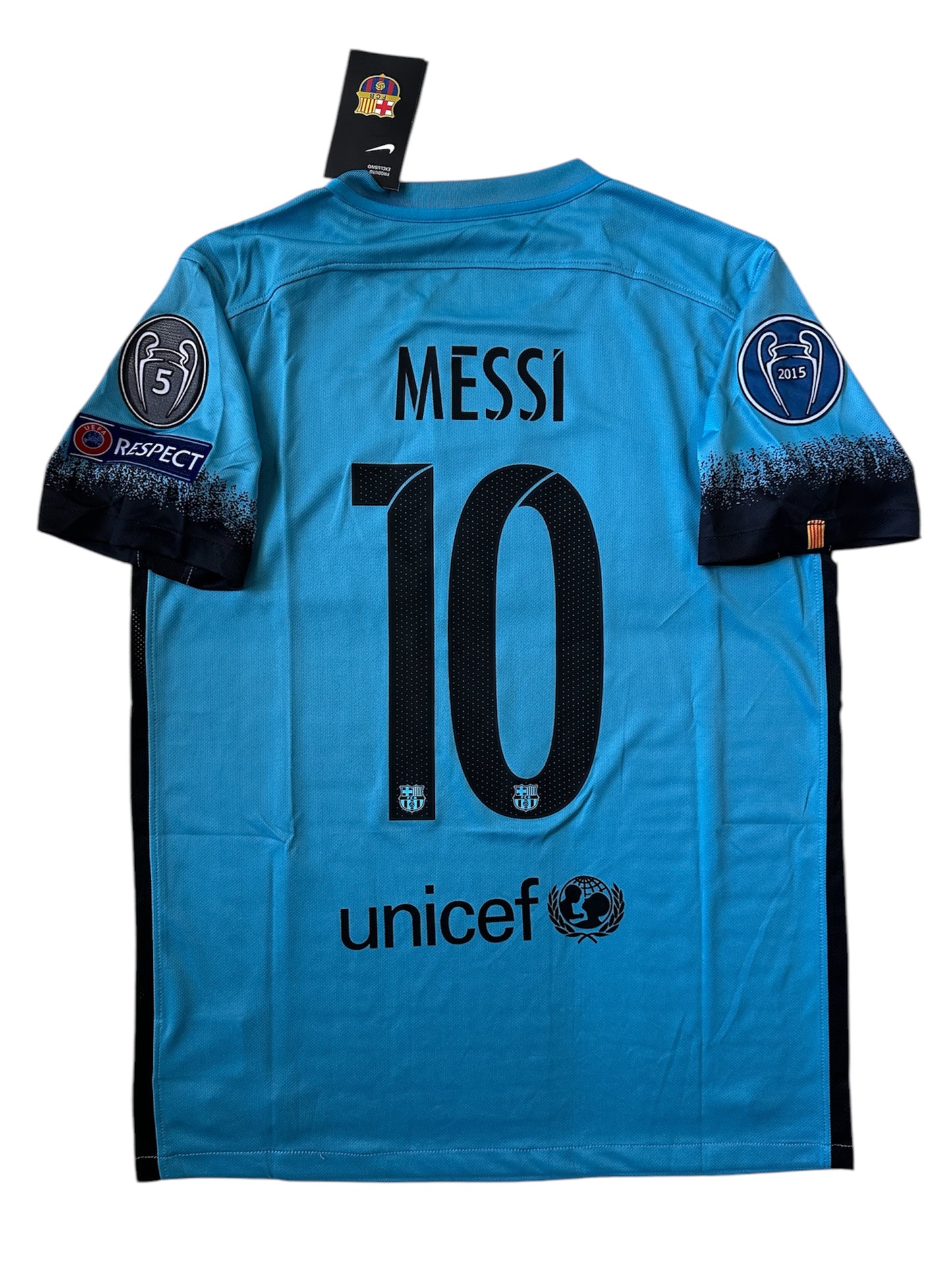 Barcelona Messi #10 Retro Soccer Jersey Blue Third 15/16 UCL Men Size Shirt