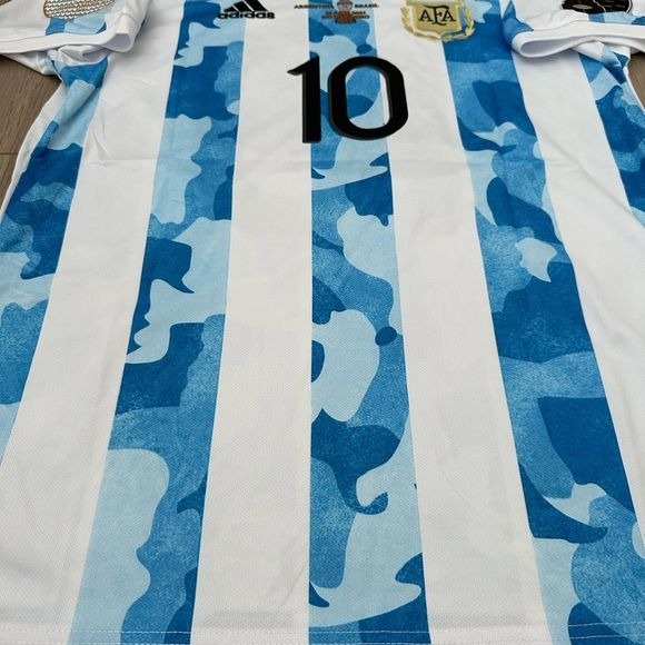 Argentina Messi 10 Soccer Jersey Home Albiceleste 2021 Copa America Final Men