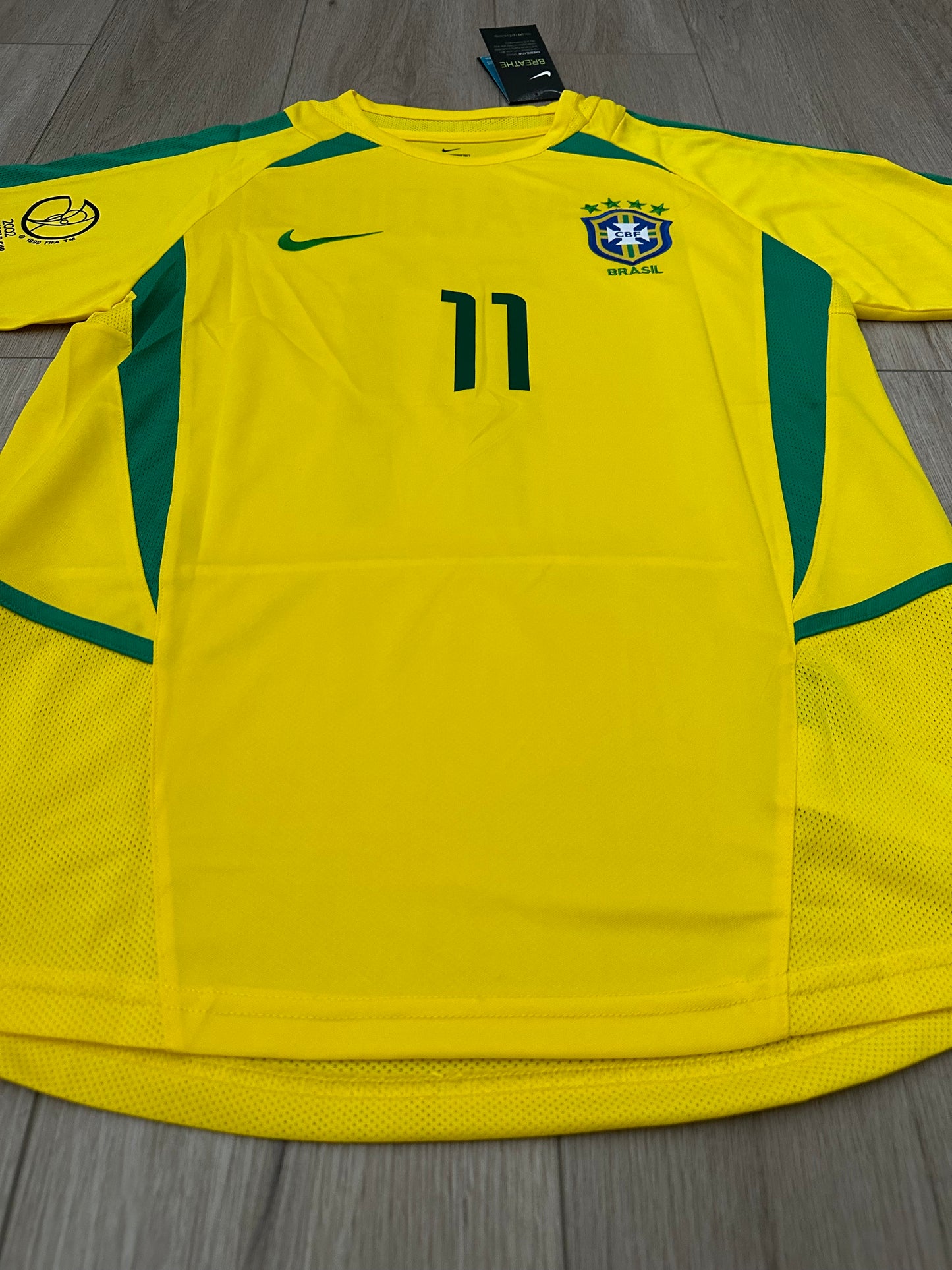 Ronaldinho Gaucho Brazil 2002 FWC Soccer Jersey Home Yellow #11 Regular size Men