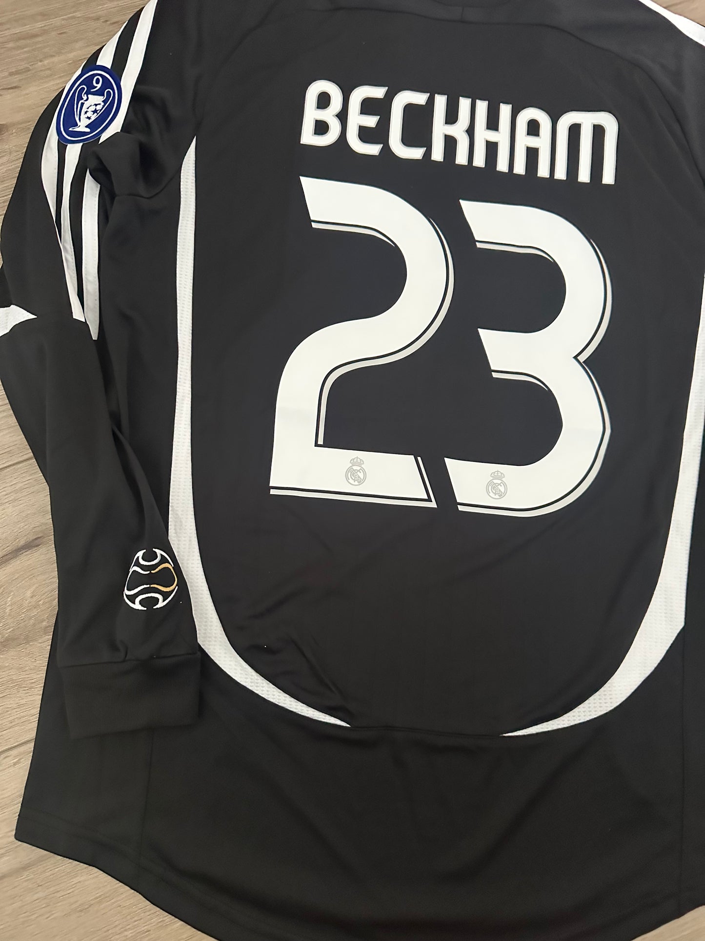 Real Madrid David Beckham #23 Soccer Jersey Retro 06/07 UCL Black Long Sleeves