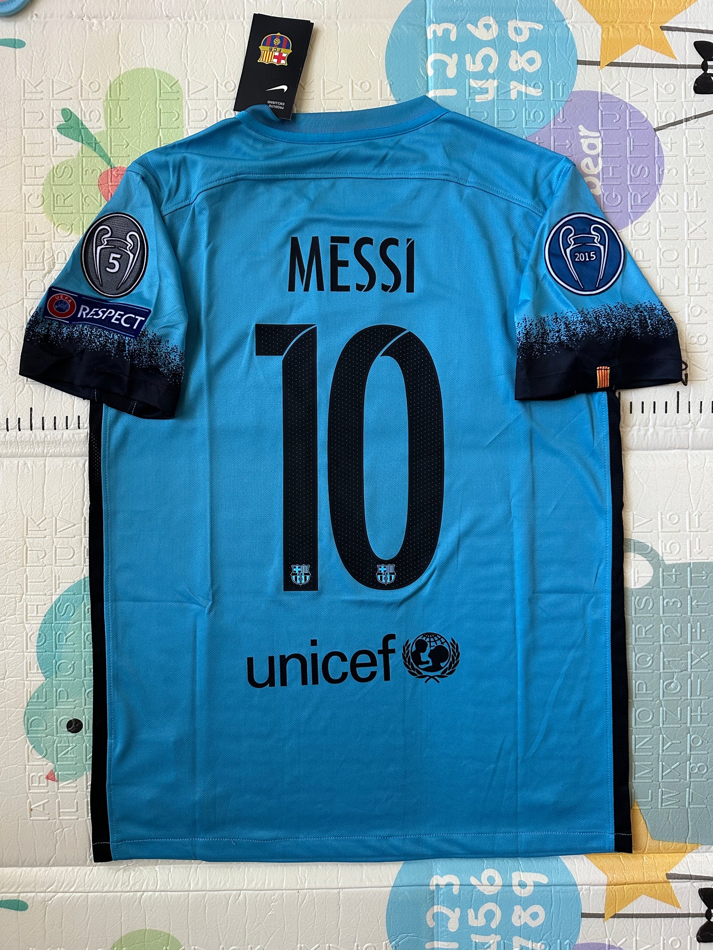 Barcelona Messi #10 Retro Soccer Jersey Blue Third 15/16 UCL Men Size Shirt
