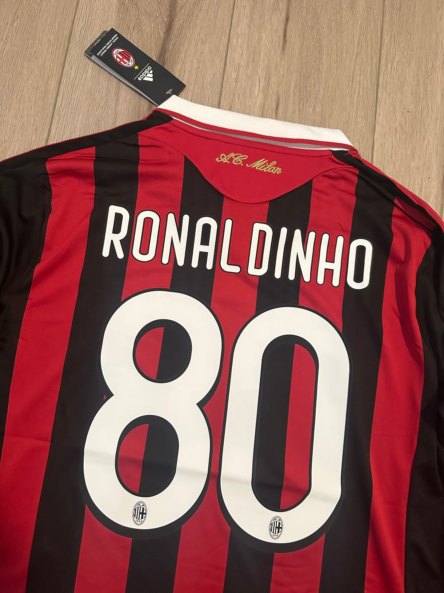 Milan Retro 09/10 Ronaldinho #80 Soccer Jersey Long Sleeves Home Men Shirt Size
